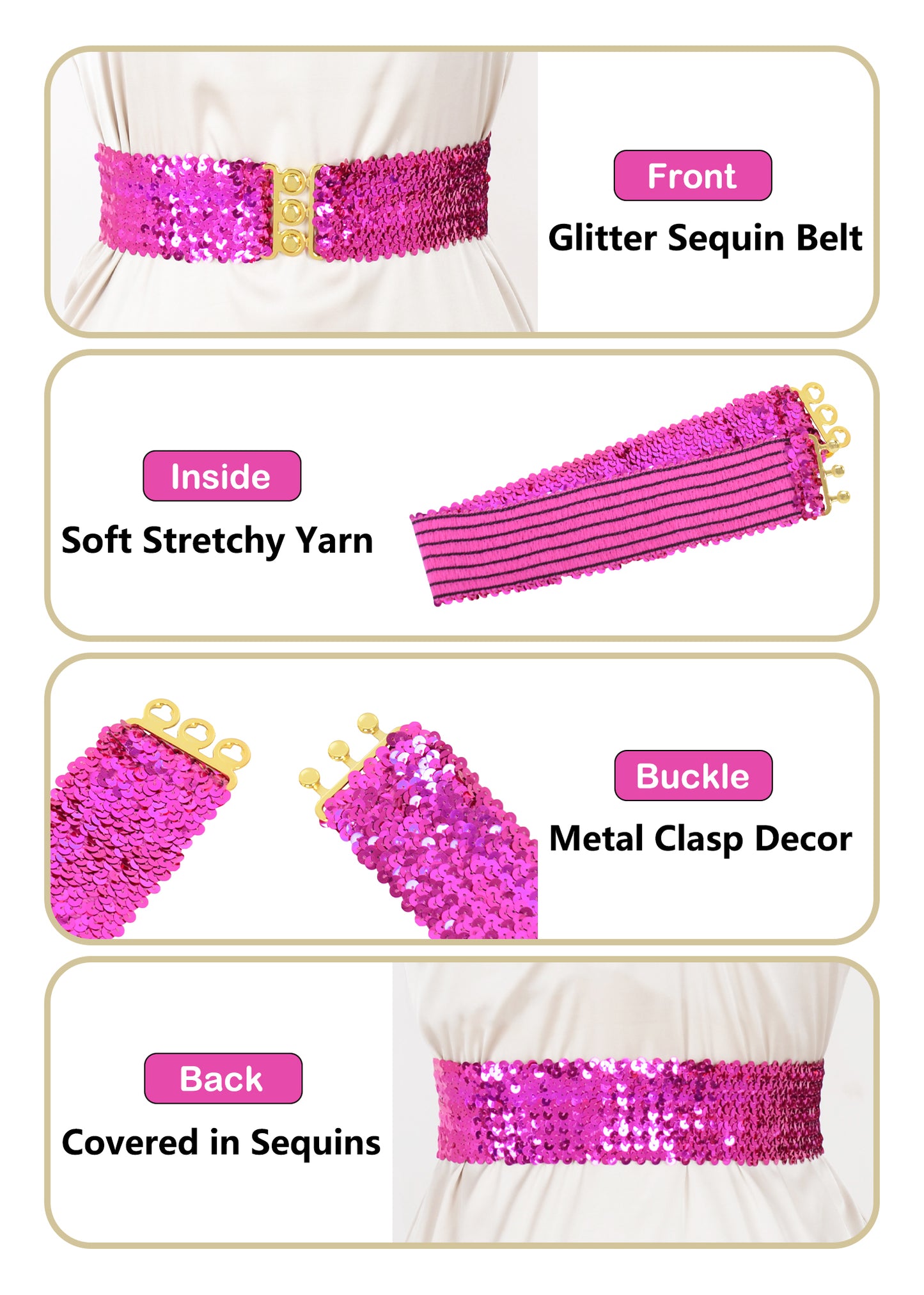 Anna-Kaci Women Glitter Sequin Belts Stretchy Sparkly Cinch Belt Disco Party Costume Elastic Waist Accessory