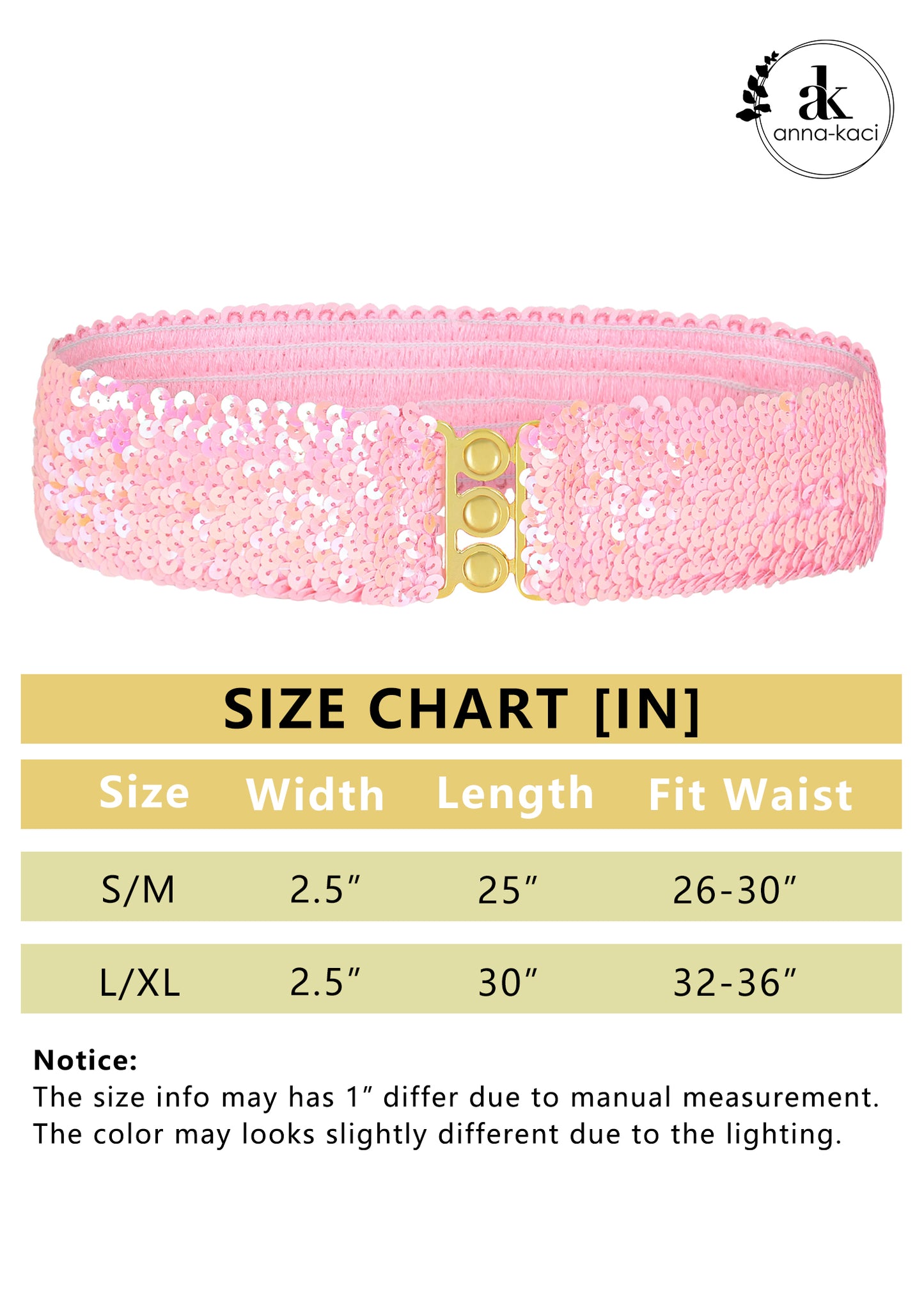 Anna-Kaci Women Glitter Sequin Belts Stretchy Sparkly Cinch Belt Disco Party Costume Elastic Waist Accessory