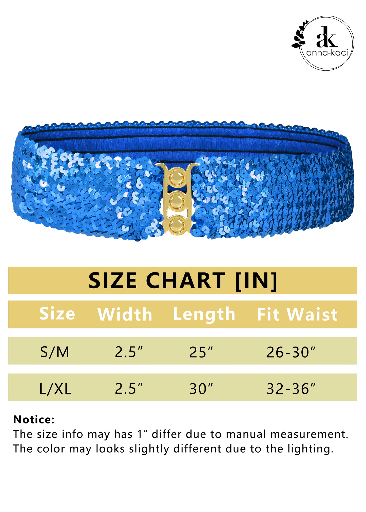 Anna-Kaci Women Glitter Sequin Belts Stretchy Sparkly Cinch Belt Disco Party Costume Elastic Waist Accessory