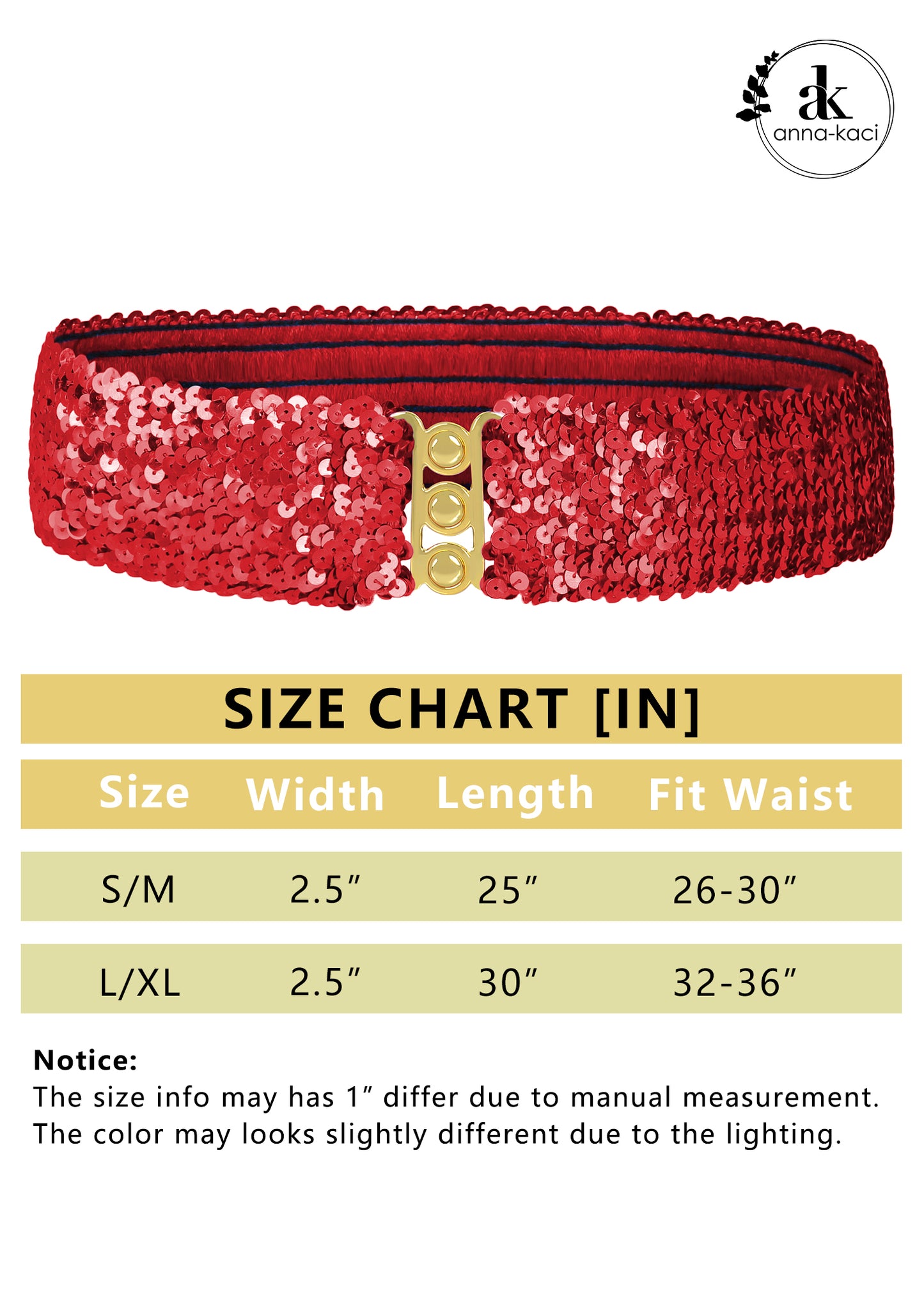 Anna-Kaci Women Glitter Sequin Belts Stretchy Sparkly Cinch Belt Disco Party Costume Elastic Waist Accessory