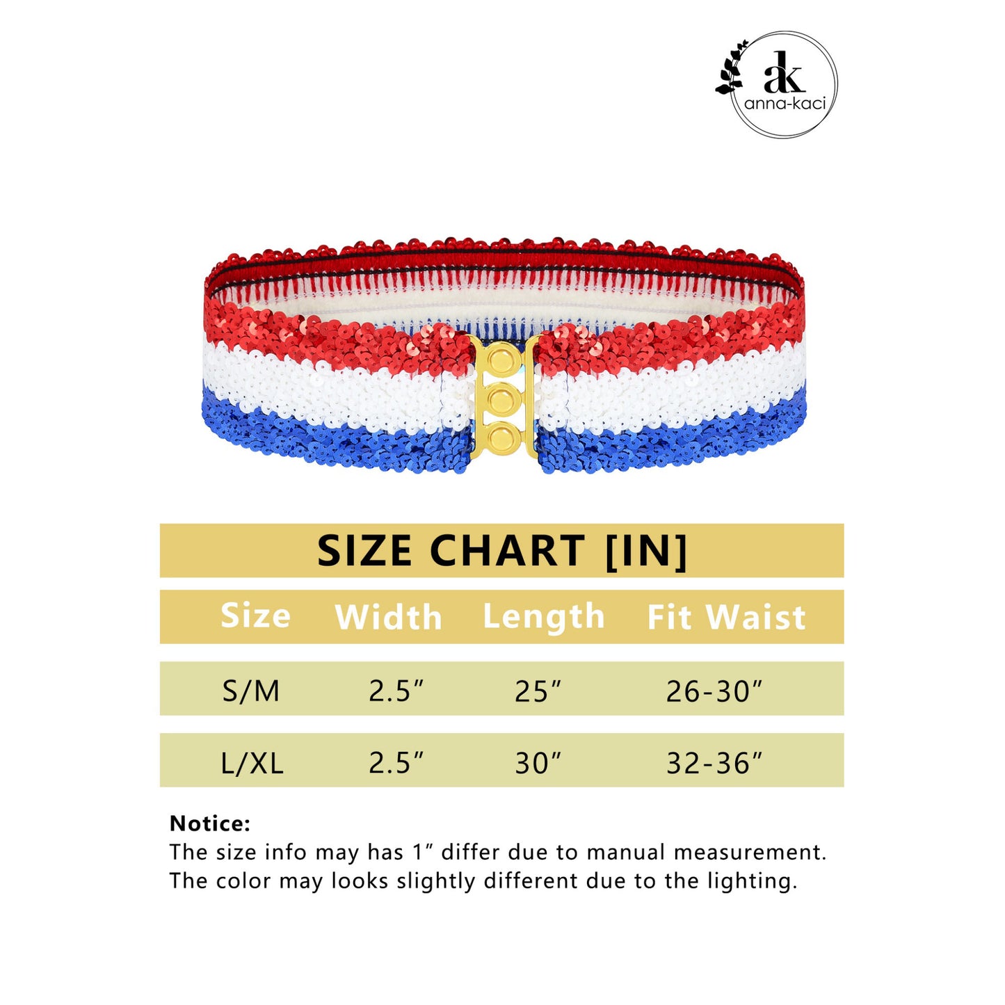 Anna-Kaci Women's Sequin Elastic Waist Belt with Gold Tone Clasp
