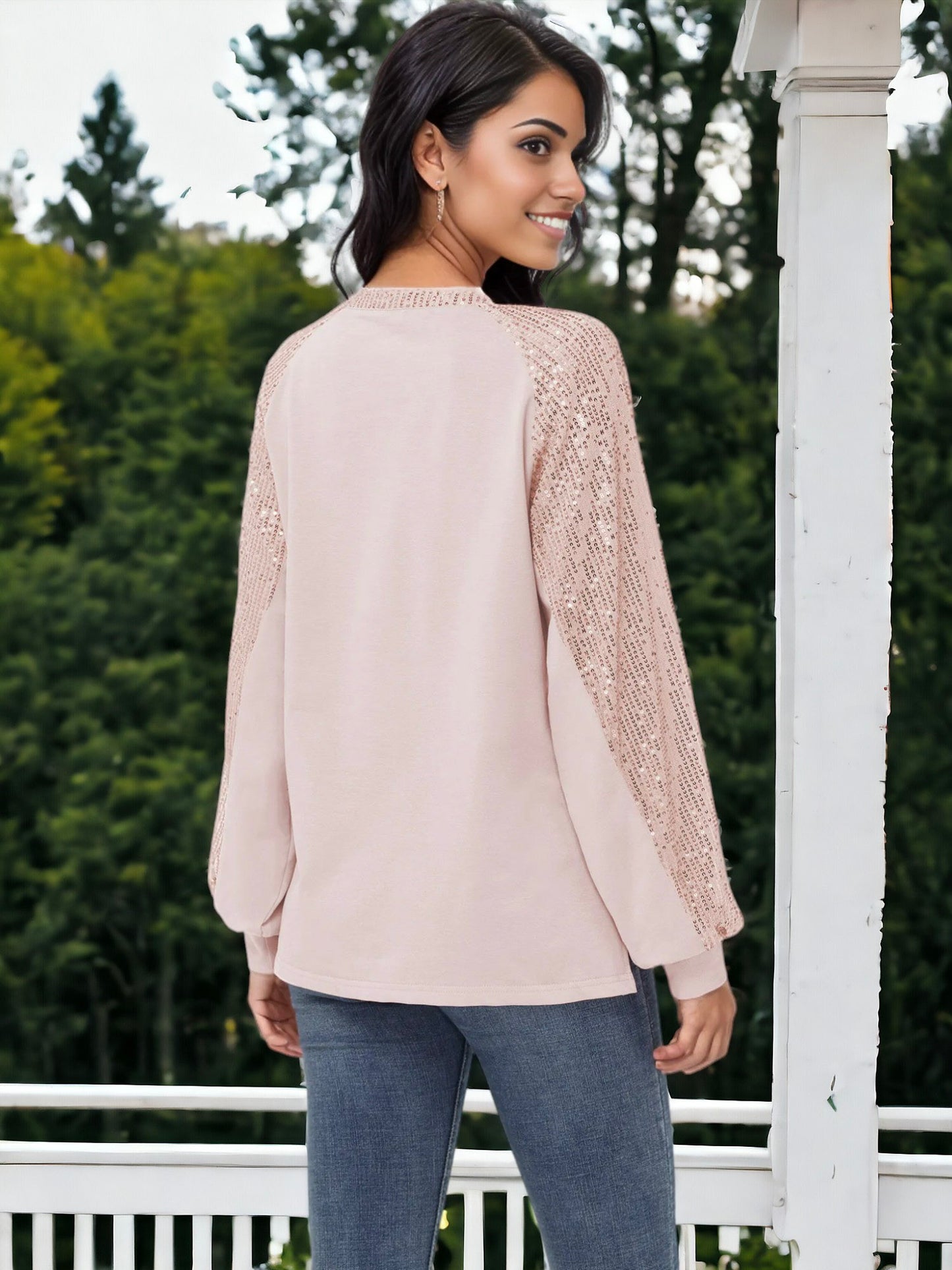 Blusa informal de manga larga con lentejuelas y globos para mujer de Anna-Kaci, holgada, con cuello redondo y a juego para fiestas