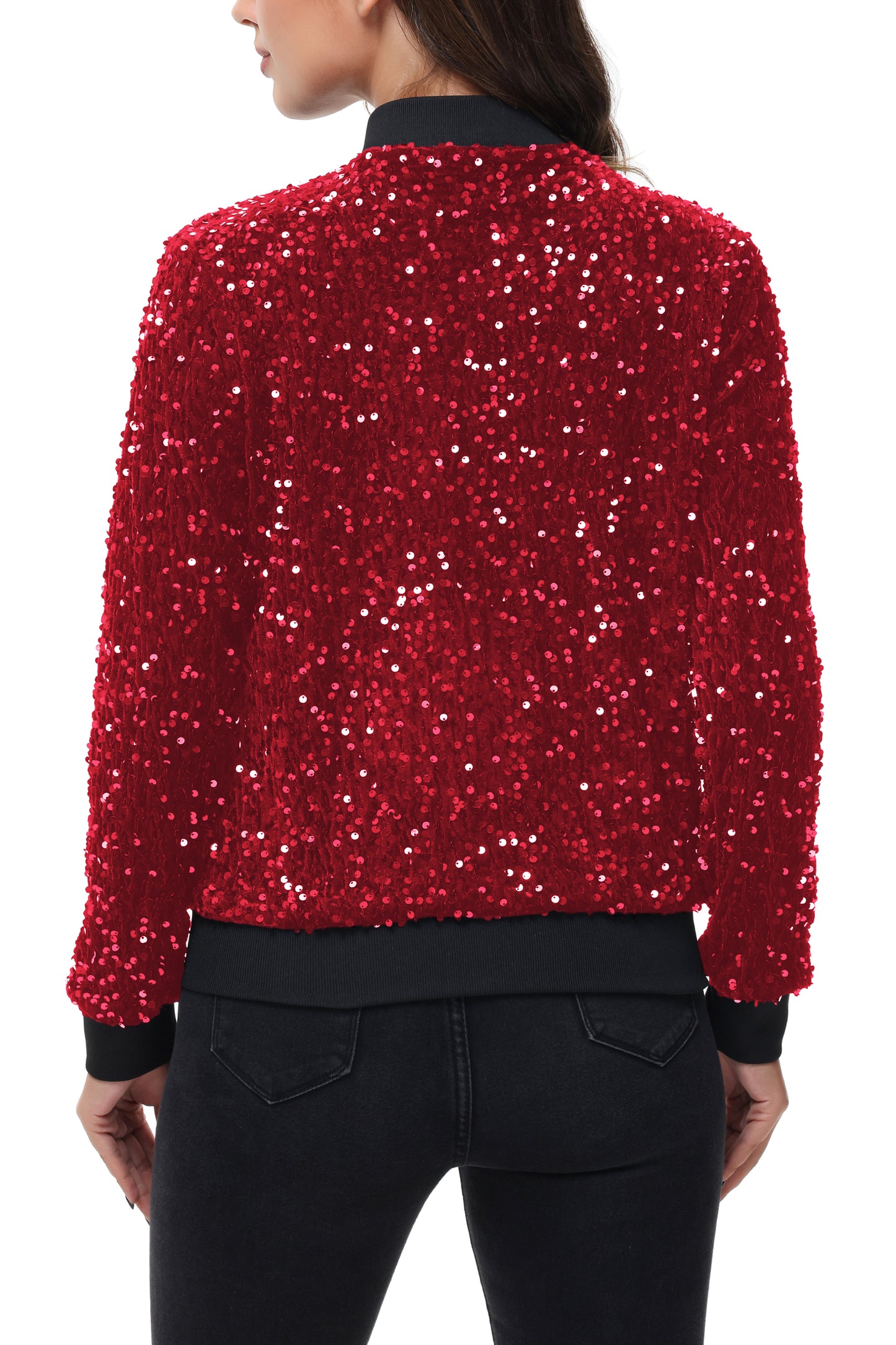 Anna-Kaci Womens Sparkly Sequin Jacket Zipper Long Sleeve Glitter Sequin Bomber Jacket with Pockets