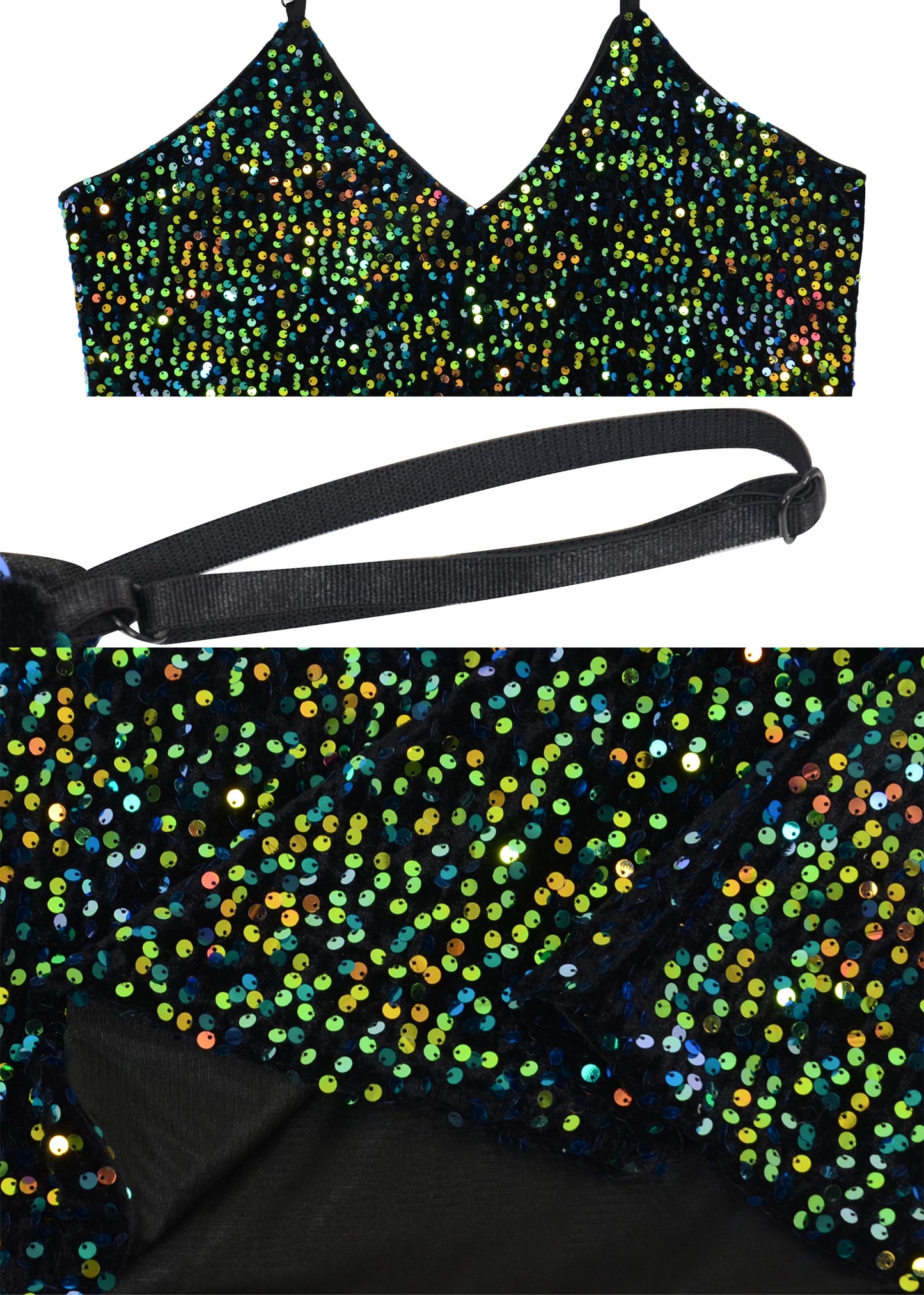 Anna-Kaci Womens Sleeveless Sequin Tops V Neck Sparkle Spaghetti Strap Cami Tank Top Shirt
