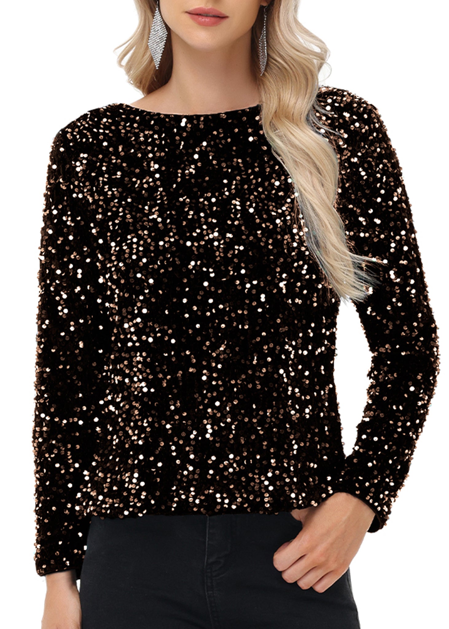 black sequin dress shirt Tie Shoulder Mod Top