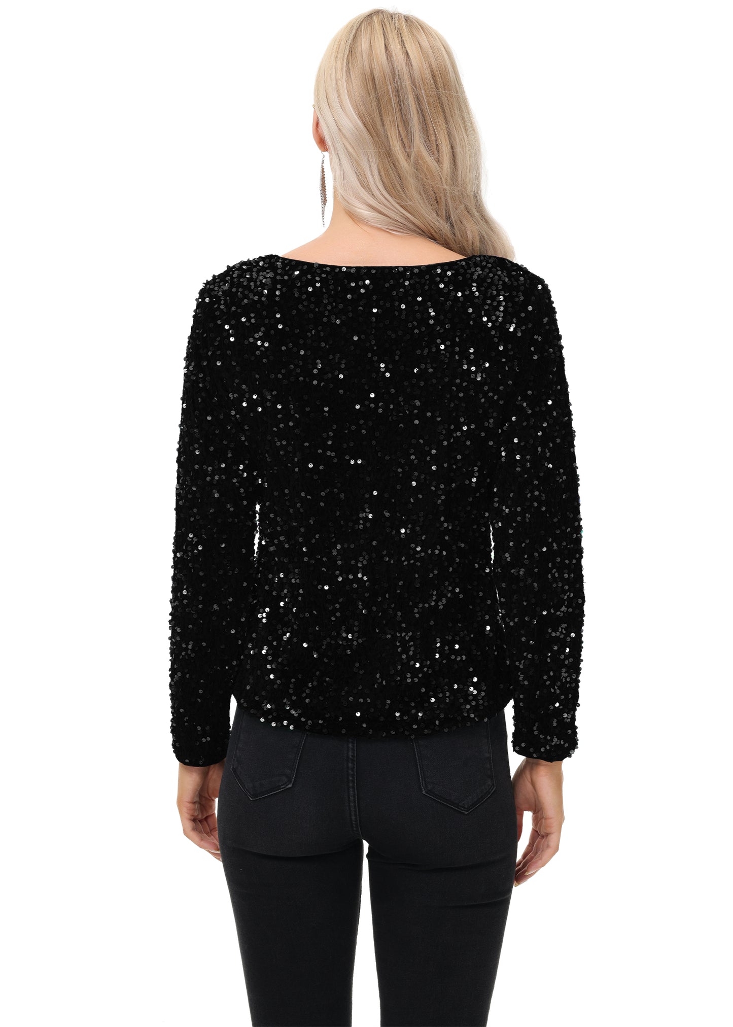 Anna-Kaci Women's Sequin Tops Sparkly Long Sleeve Glitter Evening Party Concert Shirt Blouse