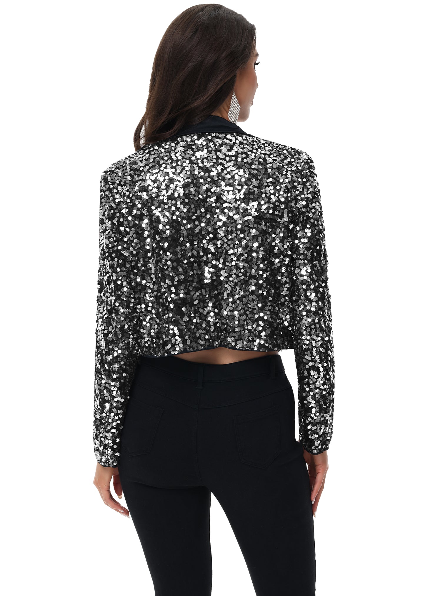 Anna-Kaci Women's Sparkly Crop Sequin Blazer Jacket Long Sleeve Party Club Cardigan Out