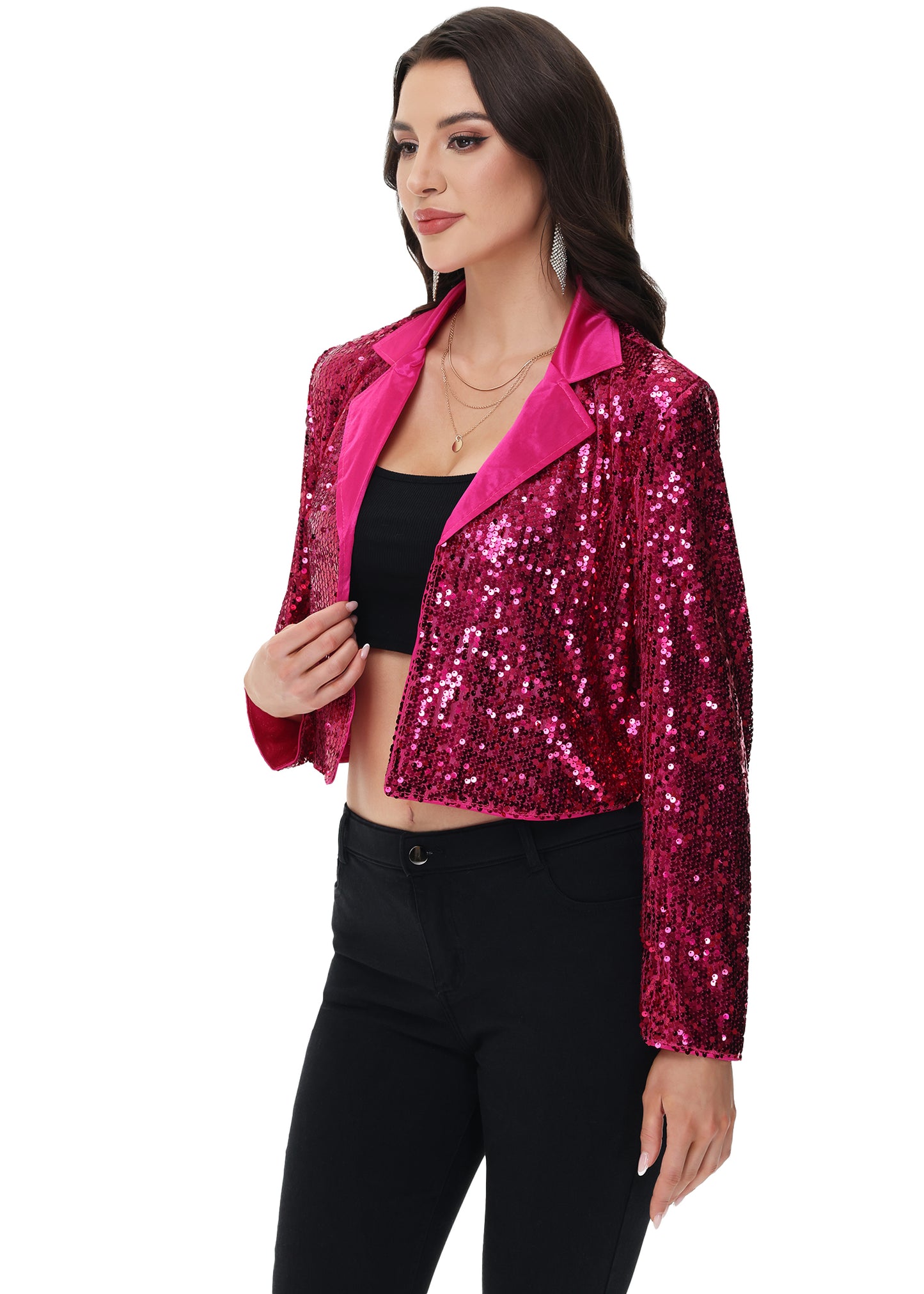 Anna-Kaci Women's Sparkly Crop Sequin Blazer Jacket Long Sleeve Party Club Cardigan Out