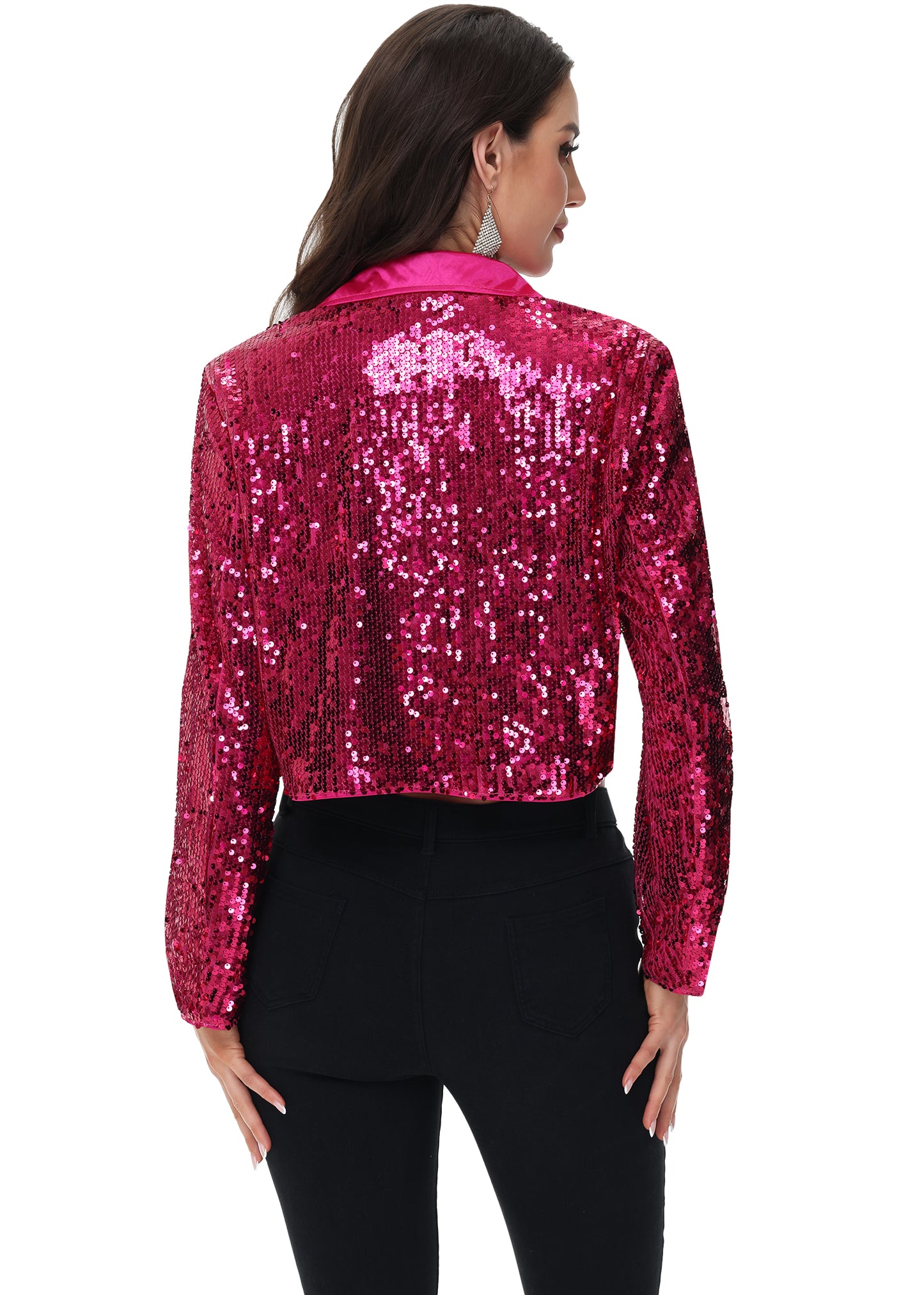 Anna-Kaci Women's Sparkly Crop Sequin Blazer Jacket Long Sleeve Party Club Cardigan Out