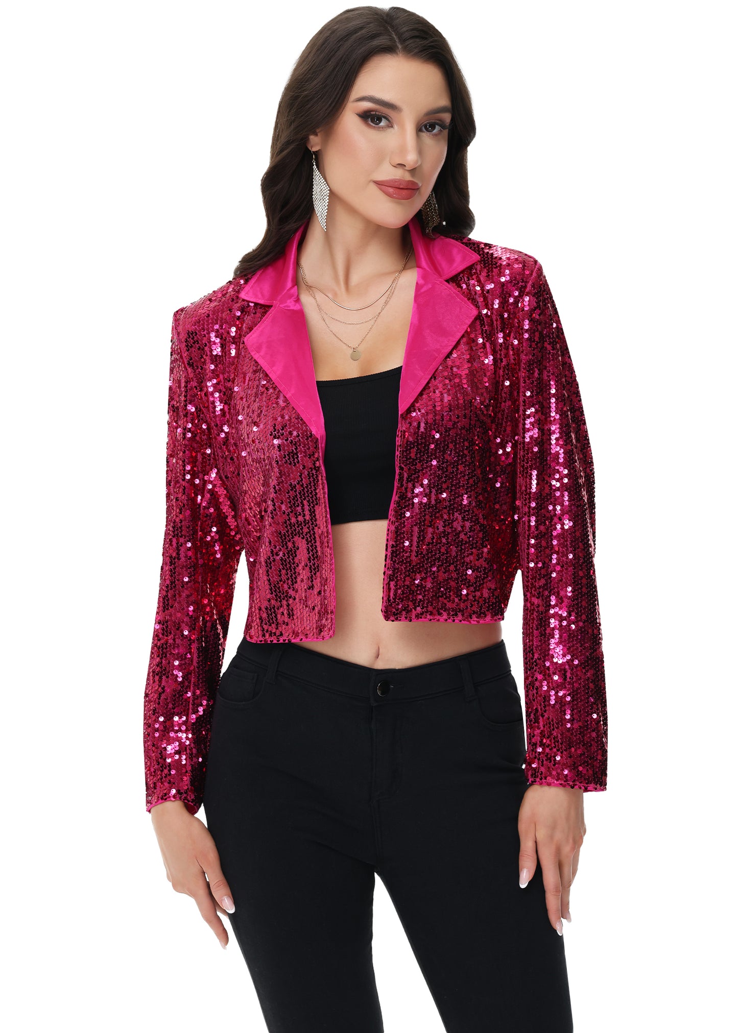 Anna-Kaci Women's Sparkly Crop Sequin Blazer Jacket Long Sleeve Party Club Cardigan Out