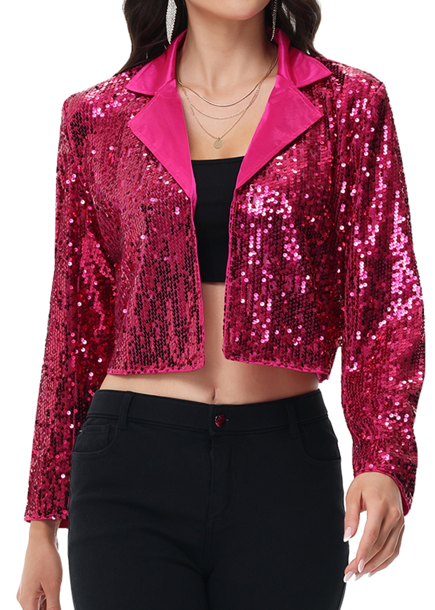Anna-Kaci Women's Sparkly Crop Sequin Blazer Jacket Long Sleeve Party Club Cardigan Out