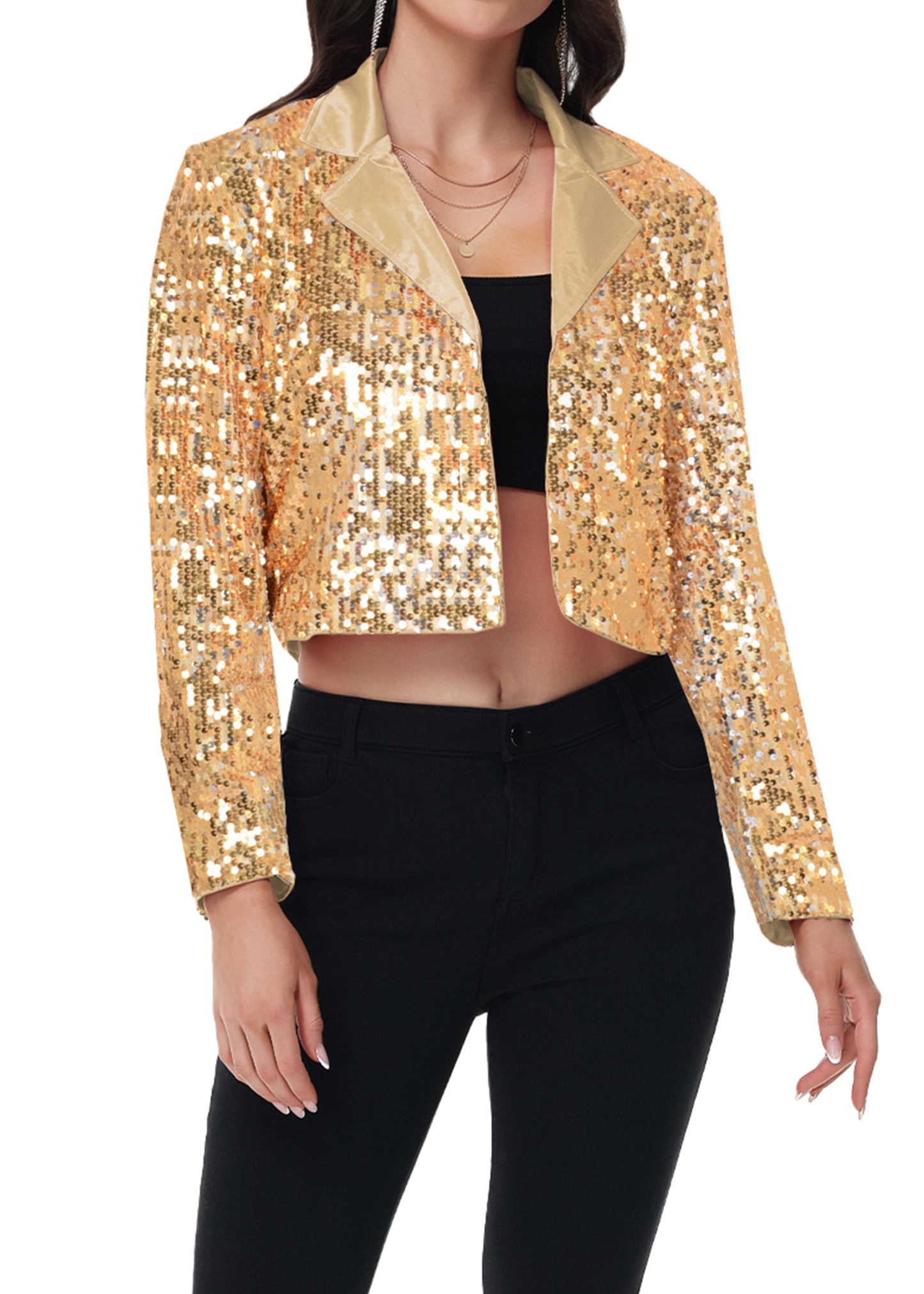 Anna-Kaci Women's Sparkly Crop Sequin Blazer Jacket Long Sleeve Party Club Cardigan Out