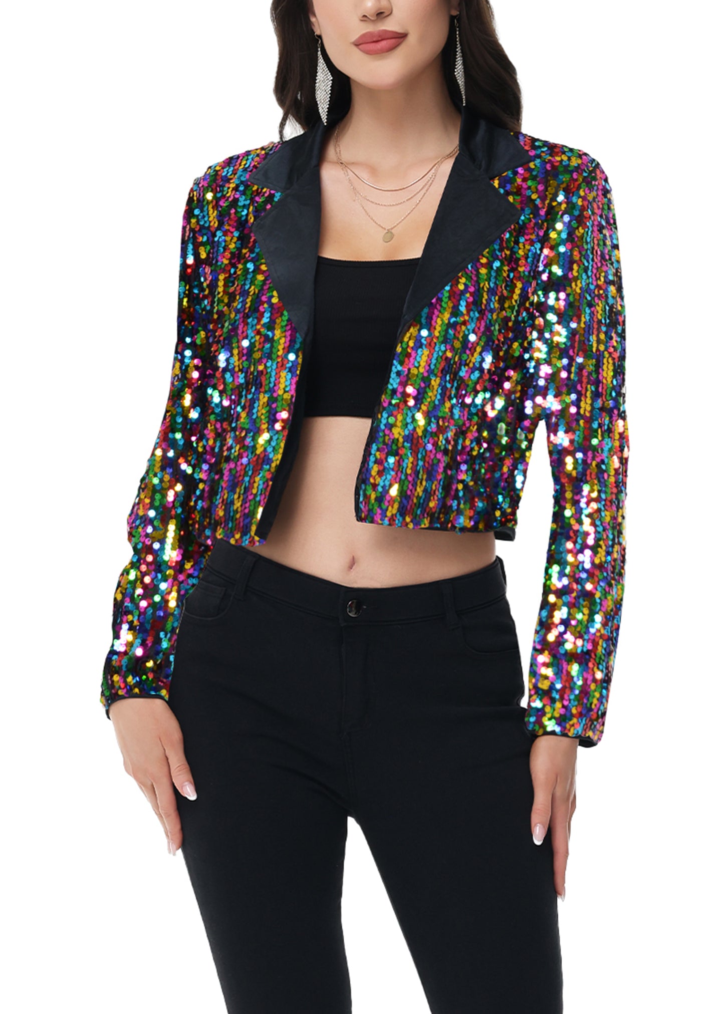 Anna-Kaci Women's Sparkly Crop Sequin Blazer Jacket Long Sleeve Party Club Cardigan Out