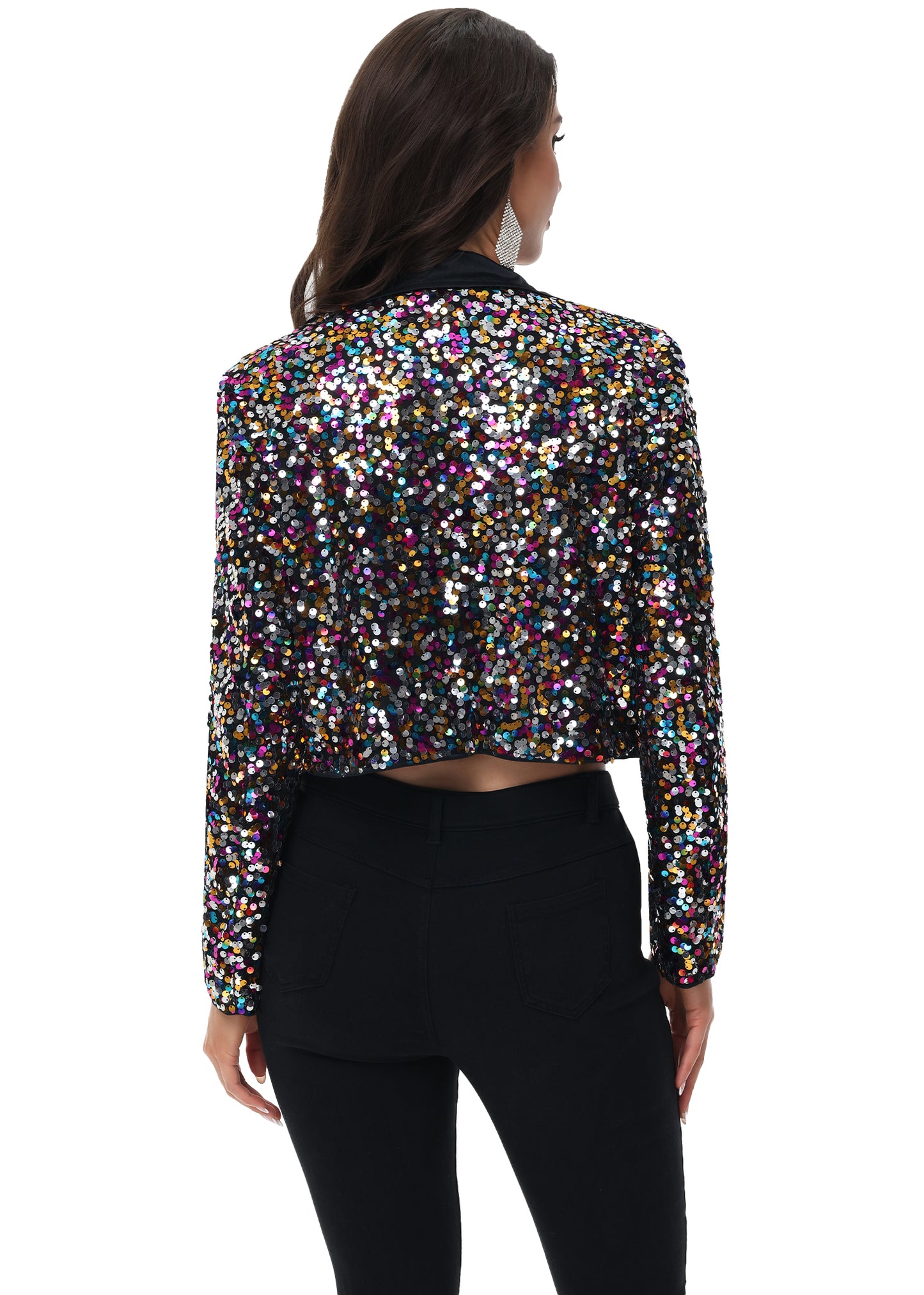 Anna-Kaci Women's Sparkly Crop Sequin Blazer Jacket Long Sleeve Party Club Cardigan Out