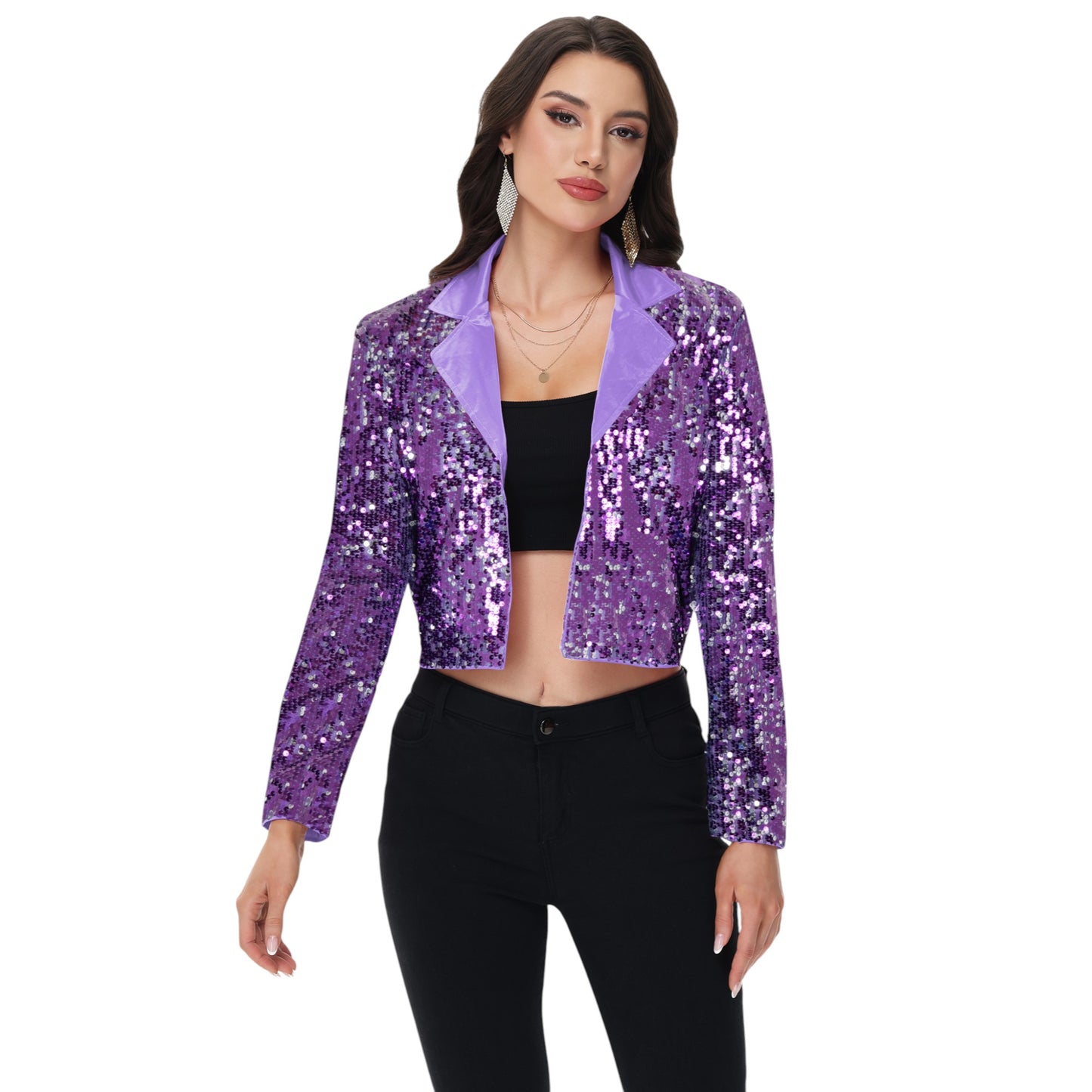 Anna-Kaci Women's Sparkly Crop Sequin Blazer Jacket Long Sleeve Party Club Cardigan Out