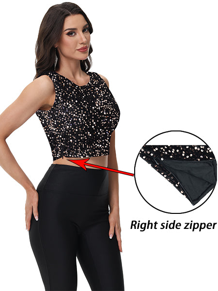 Anna-Kaci Women's Sequin Sleeveless Tops Sparkle Glitter Crew Neck Club Party Nightout Crop Tank Top