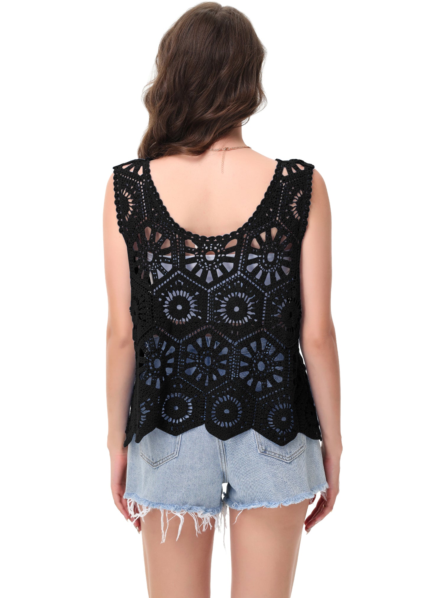 Anna-Kaci Women's Crochet Knit Tank Top with Hollow Flower Sleeveless Boho Lace Cover Up