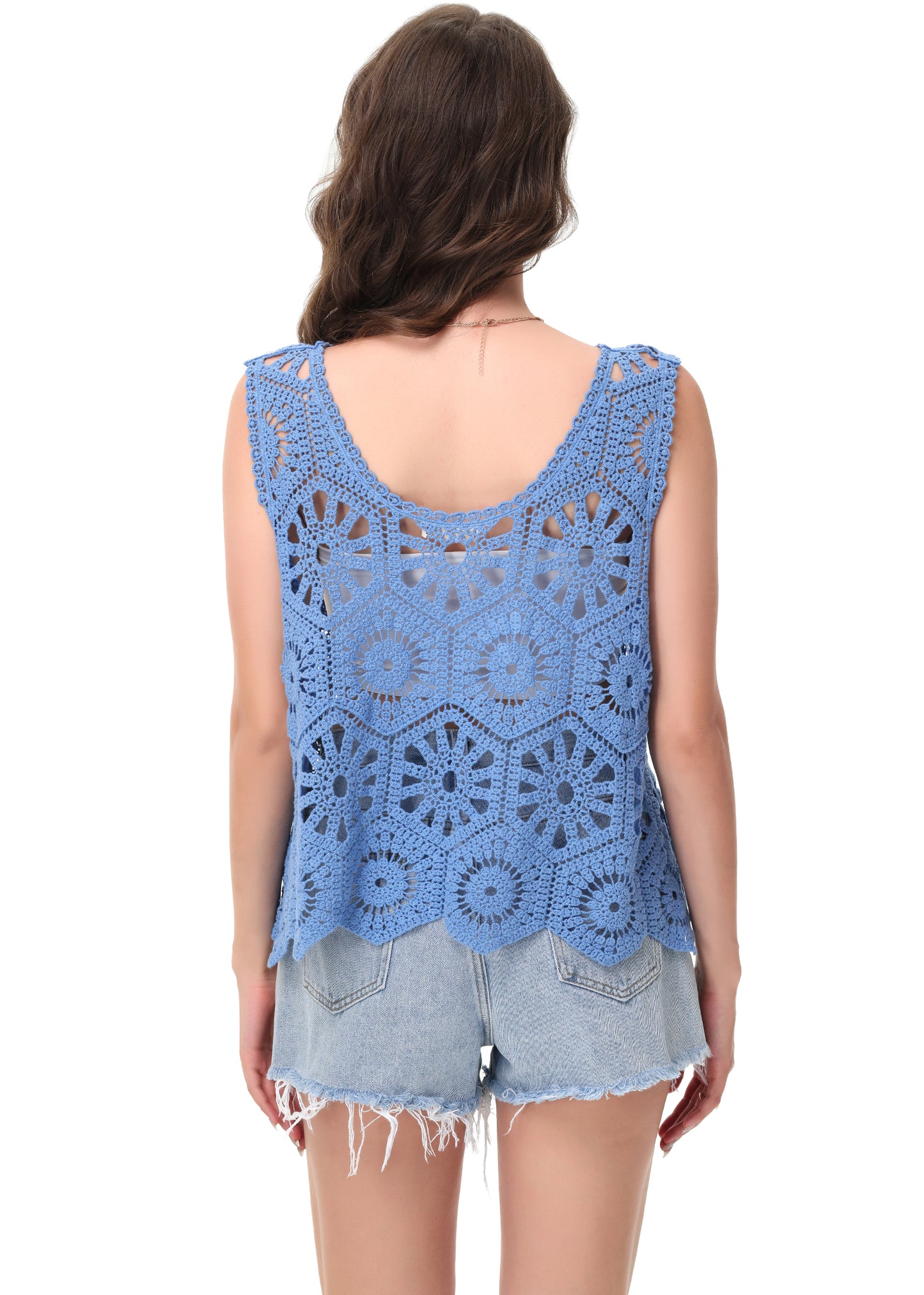 Anna-Kaci Women's Crochet Knit Tank Top with Hollow Flower Sleeveless Boho Lace Cover Up