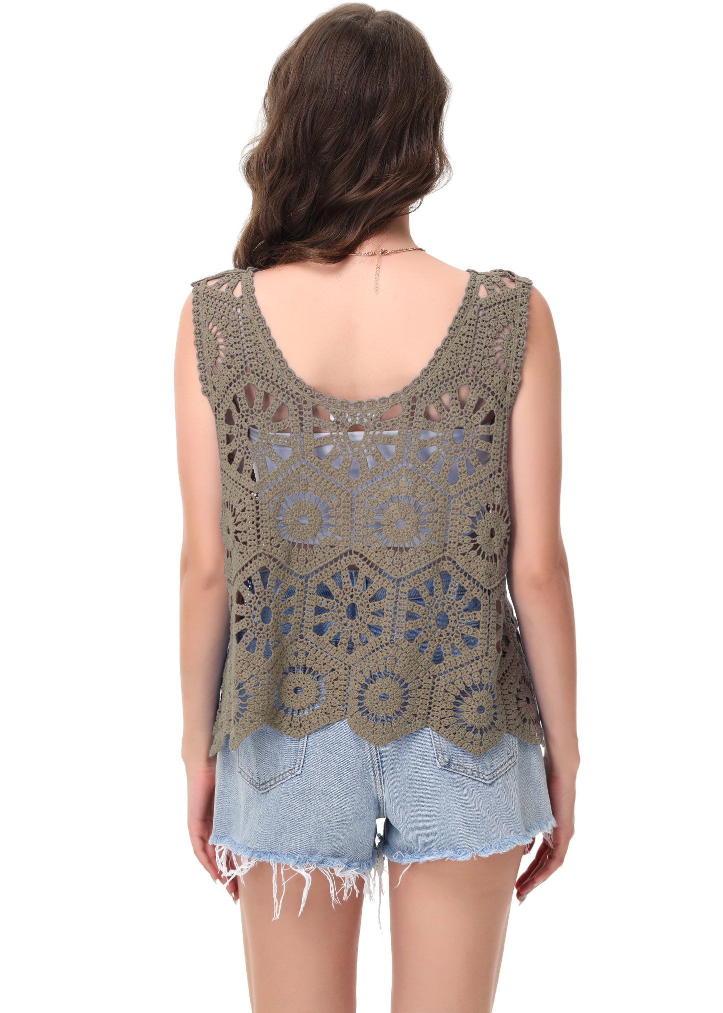 Anna-Kaci Women's Crochet Knit Tank Top with Hollow Flower Sleeveless Boho Lace Cover Up