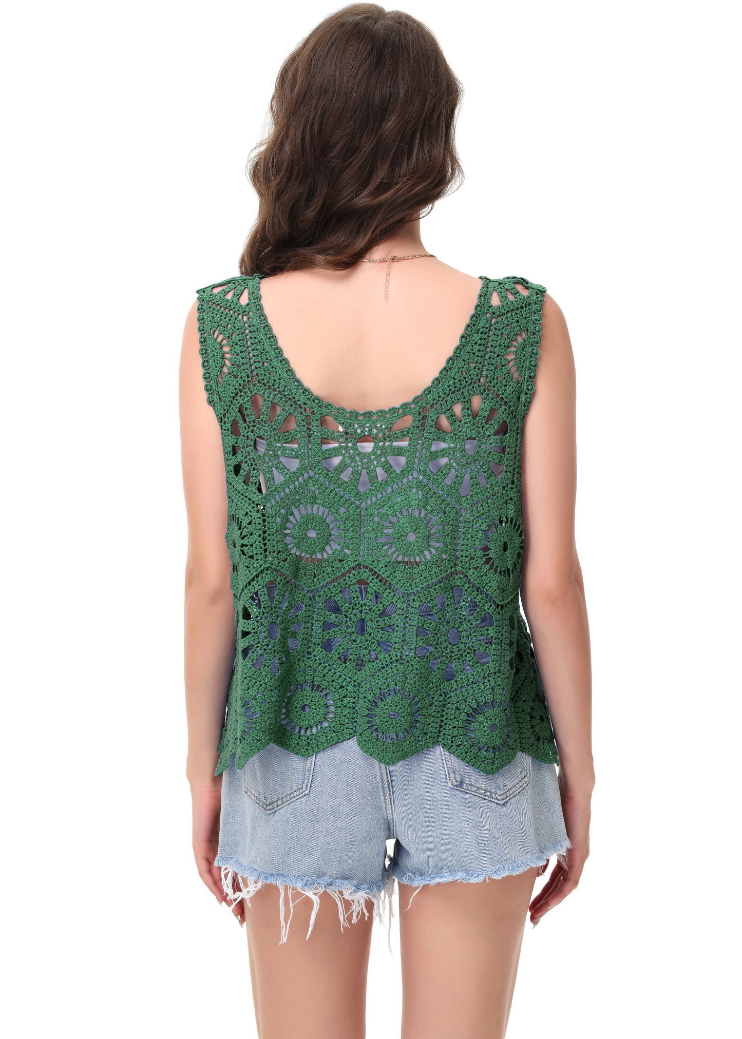 Anna-Kaci Women's Crochet Knit Tank Top with Hollow Flower Sleeveless Boho Lace Cover Up