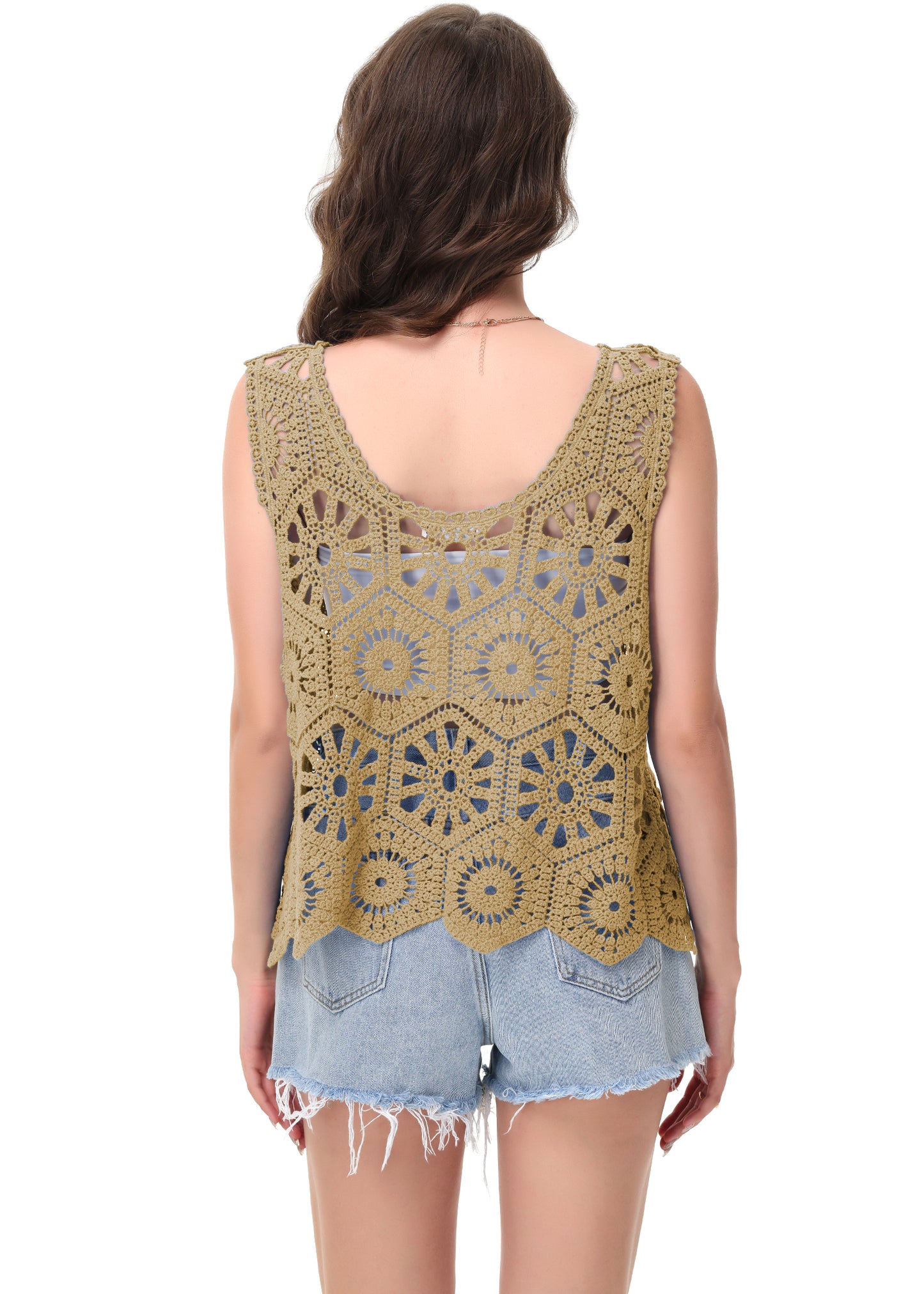 Anna-Kaci Women's Crochet Knit Tank Top with Hollow Flower Sleeveless Boho Lace Cover Up