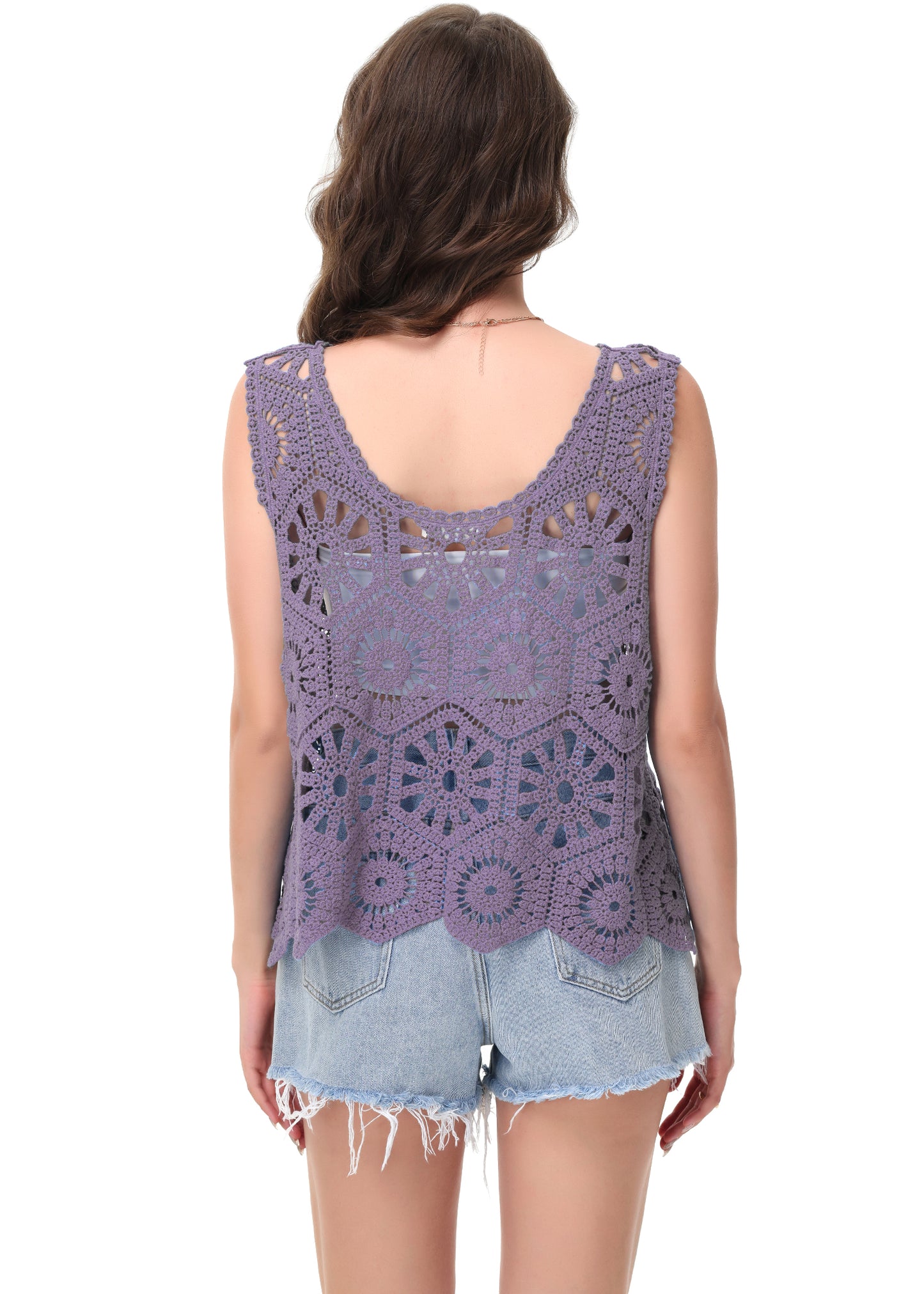 Anna-Kaci Women's Crochet Knit Tank Top with Hollow Flower Sleeveless Boho Lace Cover Up