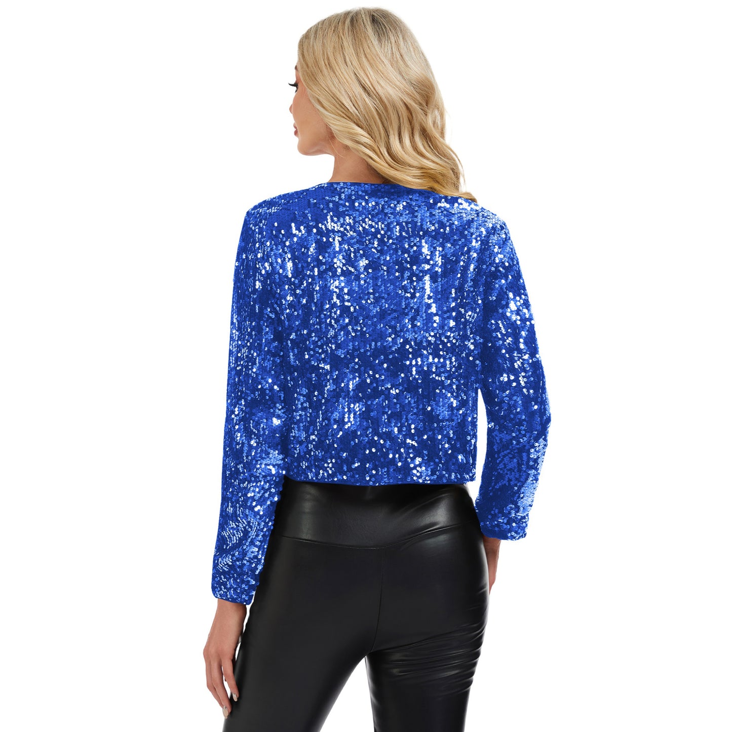Anna-Kaci Women's Sequin Open Front Cardigan with Long Sleeves and Cropped Fit