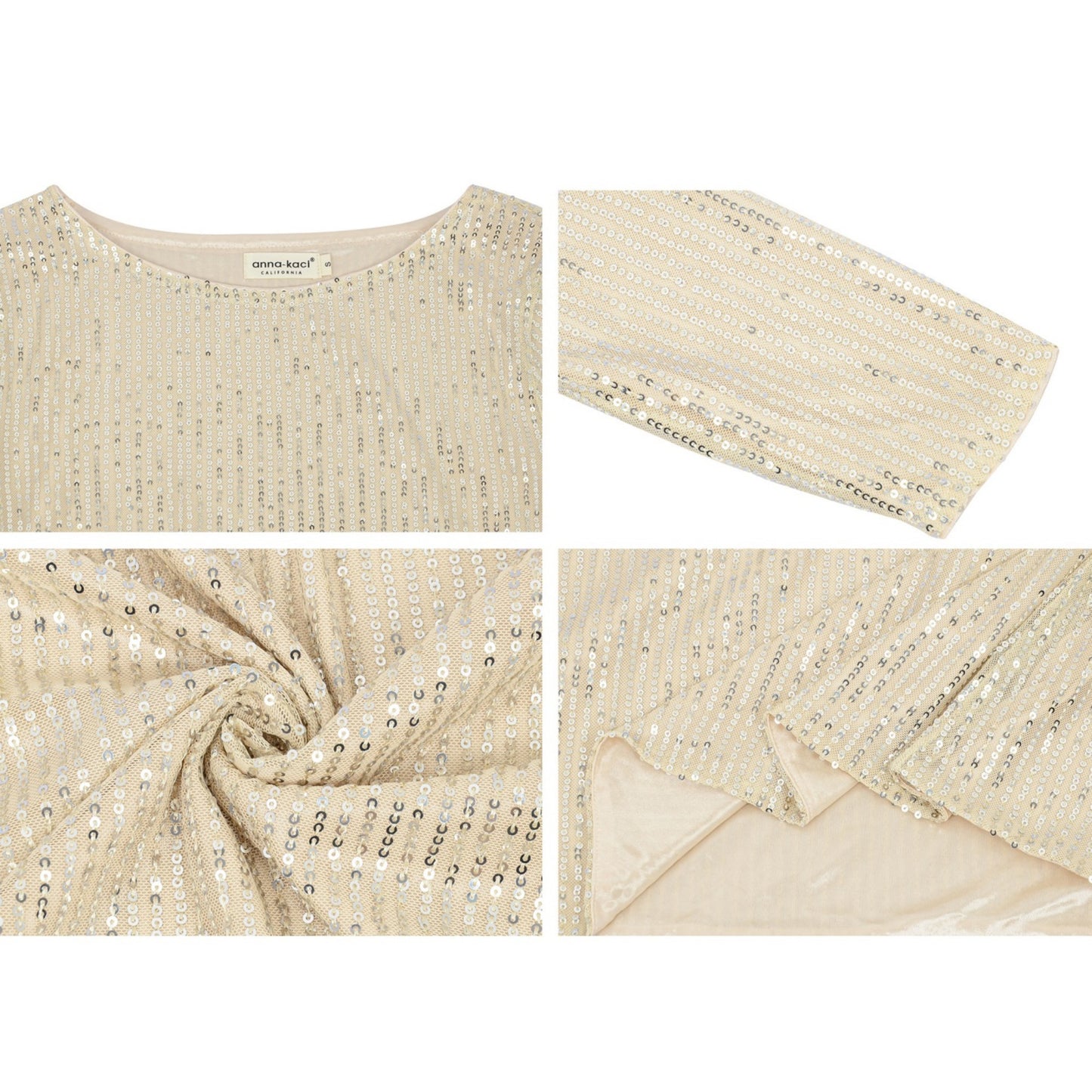 Anna-Kaci Women's Long Sleeve Sequin Top with Crew Neck and Fitted Silhouette