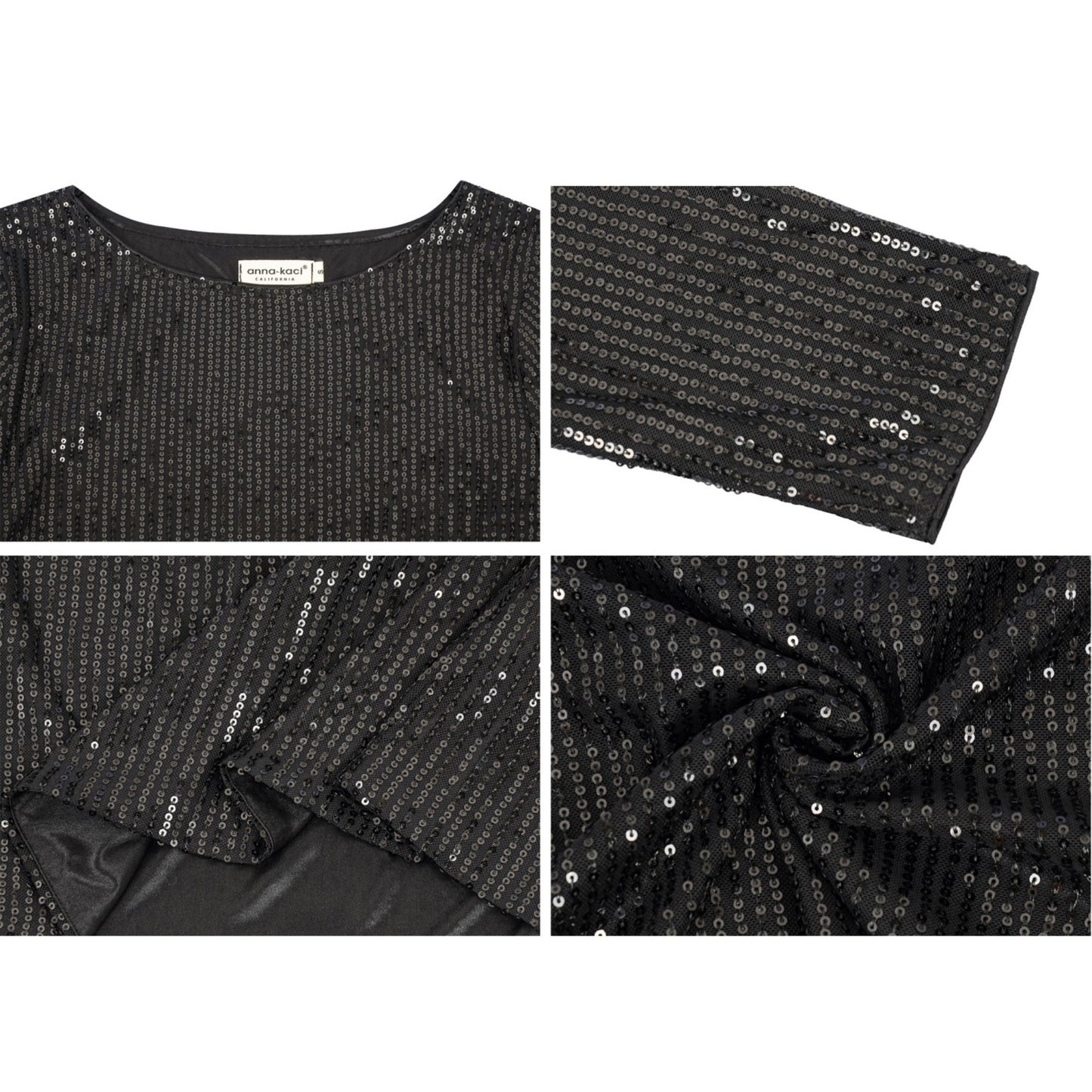 Anna-Kaci Women's Long Sleeve Sequin Top with Crew Neck and Fitted Silhouette