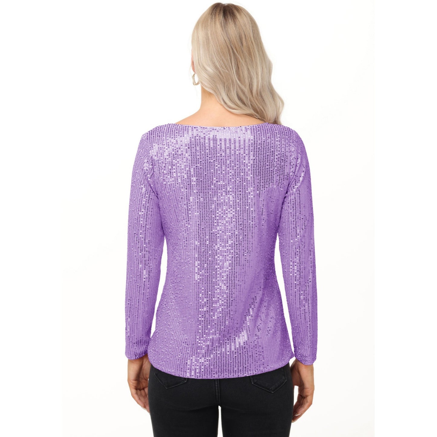 Anna-Kaci Women's Long Sleeve Sequin Top with Crew Neck and Fitted Silhouette