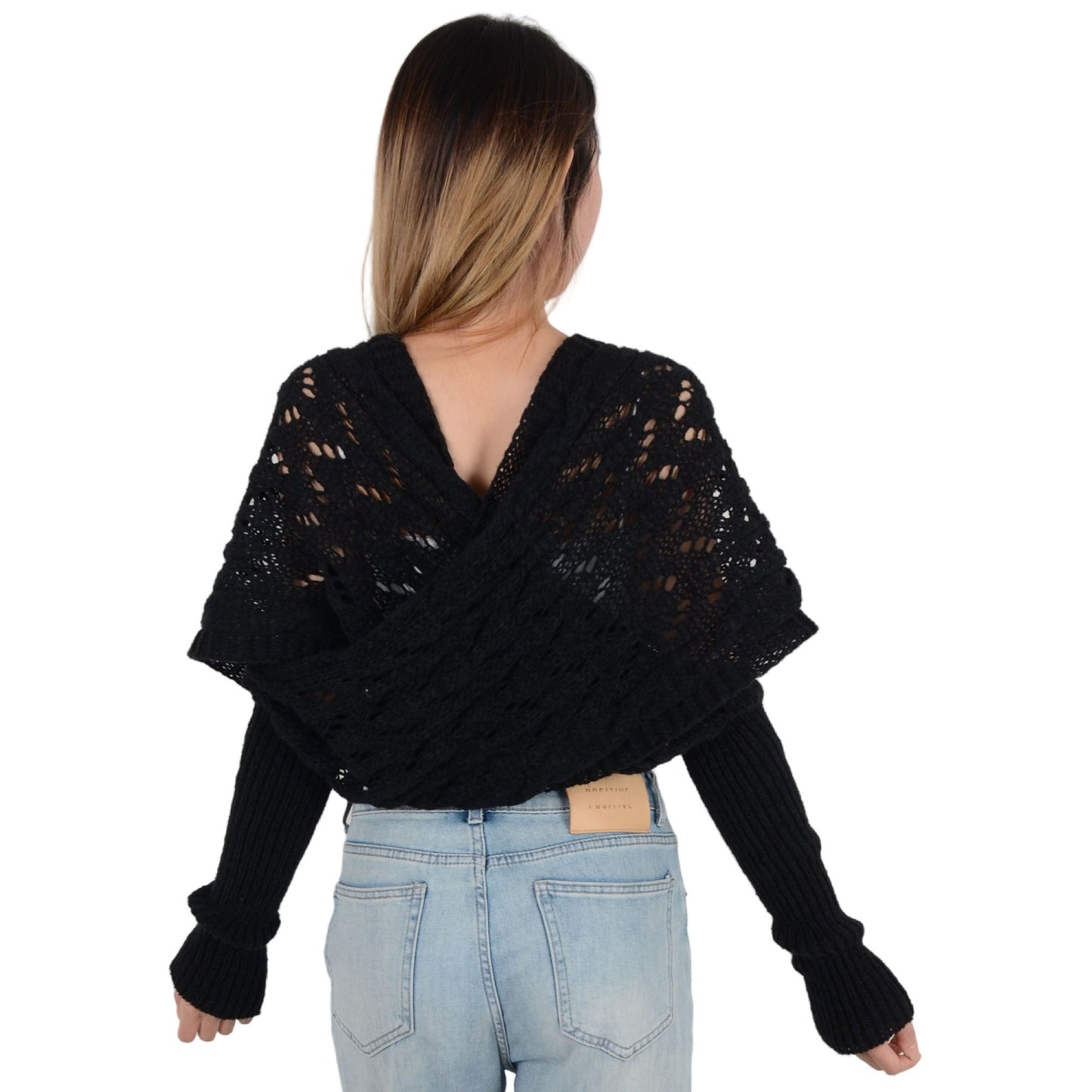 Anna-Kaci Womens Multifunctional Scarf with Sleeves Solid Color Crochet Knitted Cable Scarf Sweater Wraps