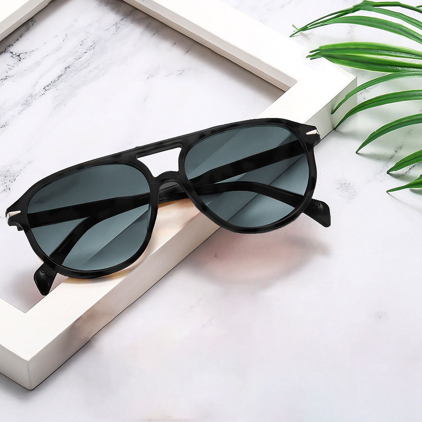 Anna-Kaci Women's Retro-Inspired Double-Bridge Square Sunglasses