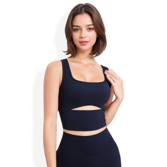 Square Neck Sports Crop Top with Cutout Detail and Wide Shoulder Straps