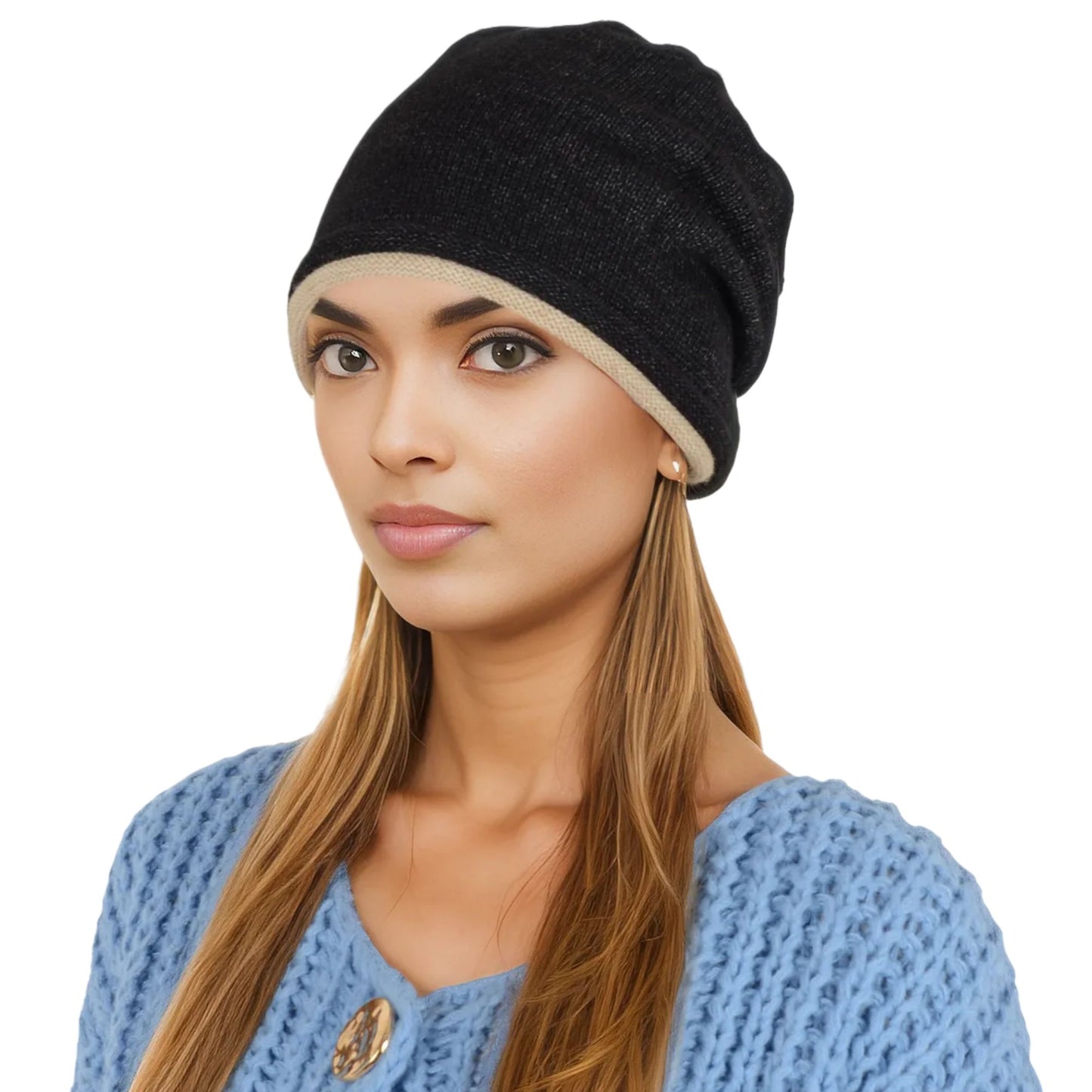 Alilang Comfy Warm Winter Knit Slouchy Beanie Hat Double Color Roll Up Edge Ski Cap for Women Men
