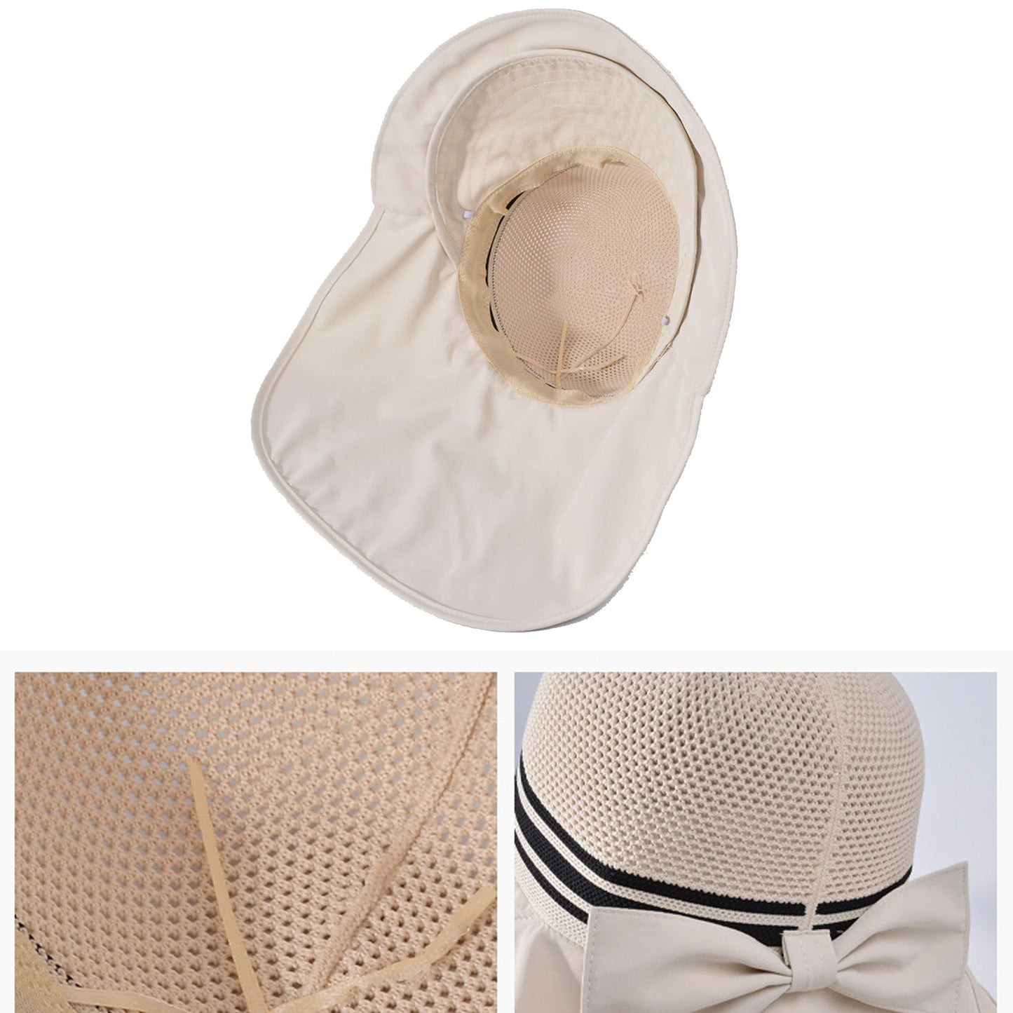 Anna-Kaci Wide Brim Mesh Sun Hat with Back Bow UV Protection Foldable Travel Hat for Women Outdoor Summer Style