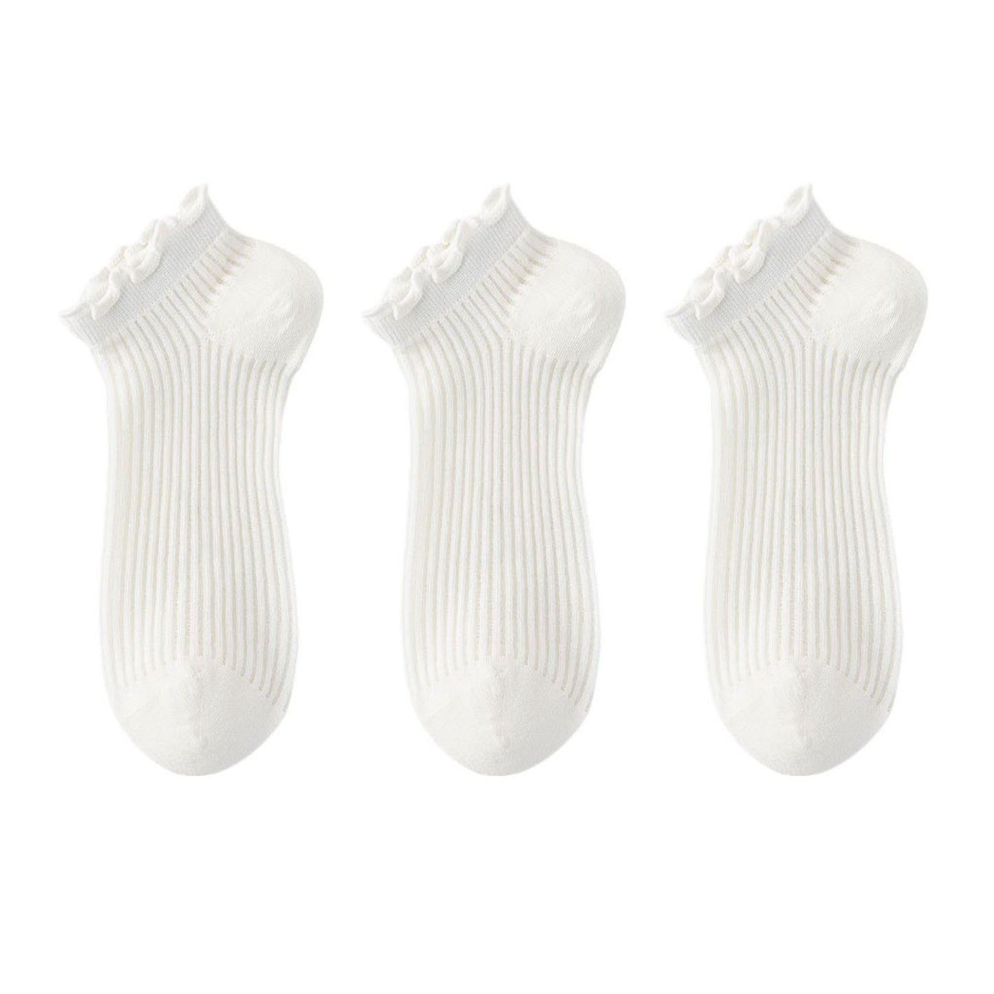 Anna-Kaci Women's Ribbed Ankle Socks with Ruffle Lettuce Trim Cuff Soft Breathable Knit 3-Pack