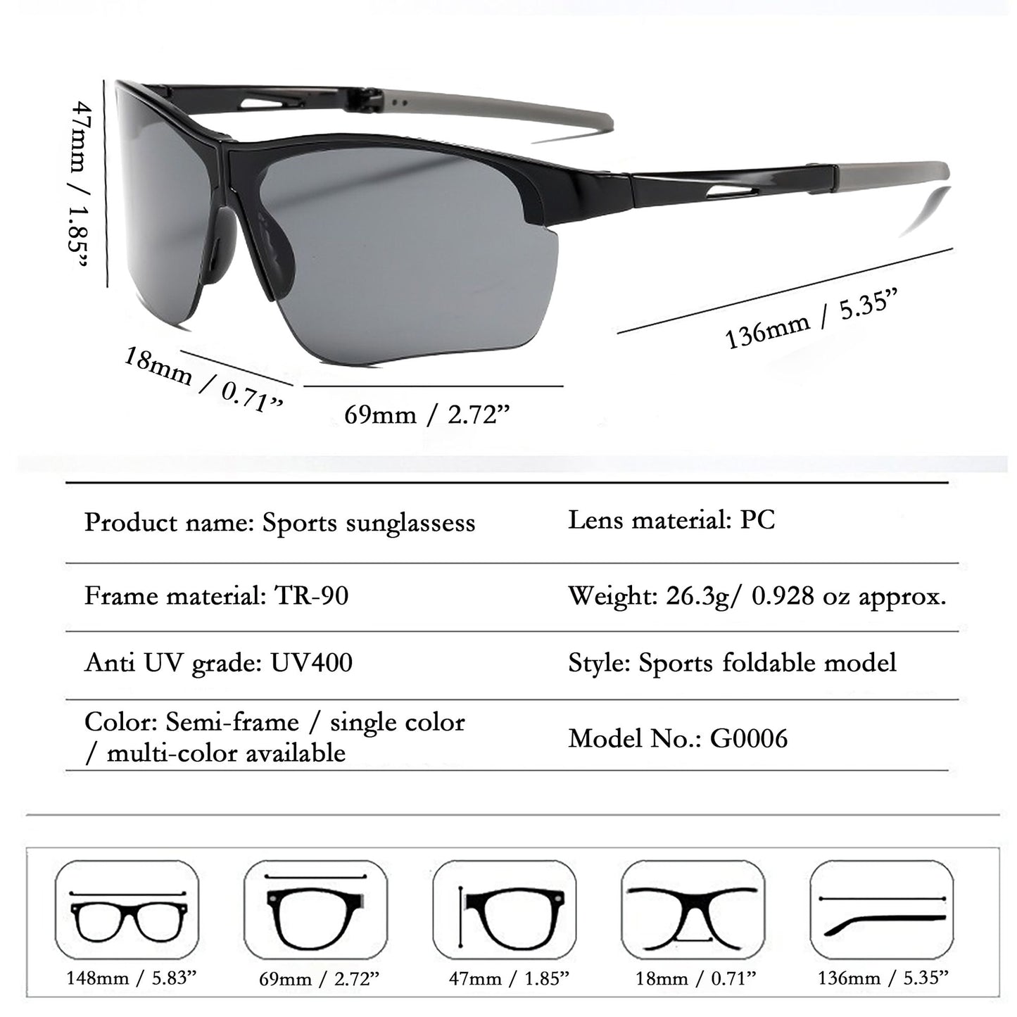 Anna-Kaci Active Women's Foldable Color-Changing UV-Protect Outdoor Sports Running Sunglasses