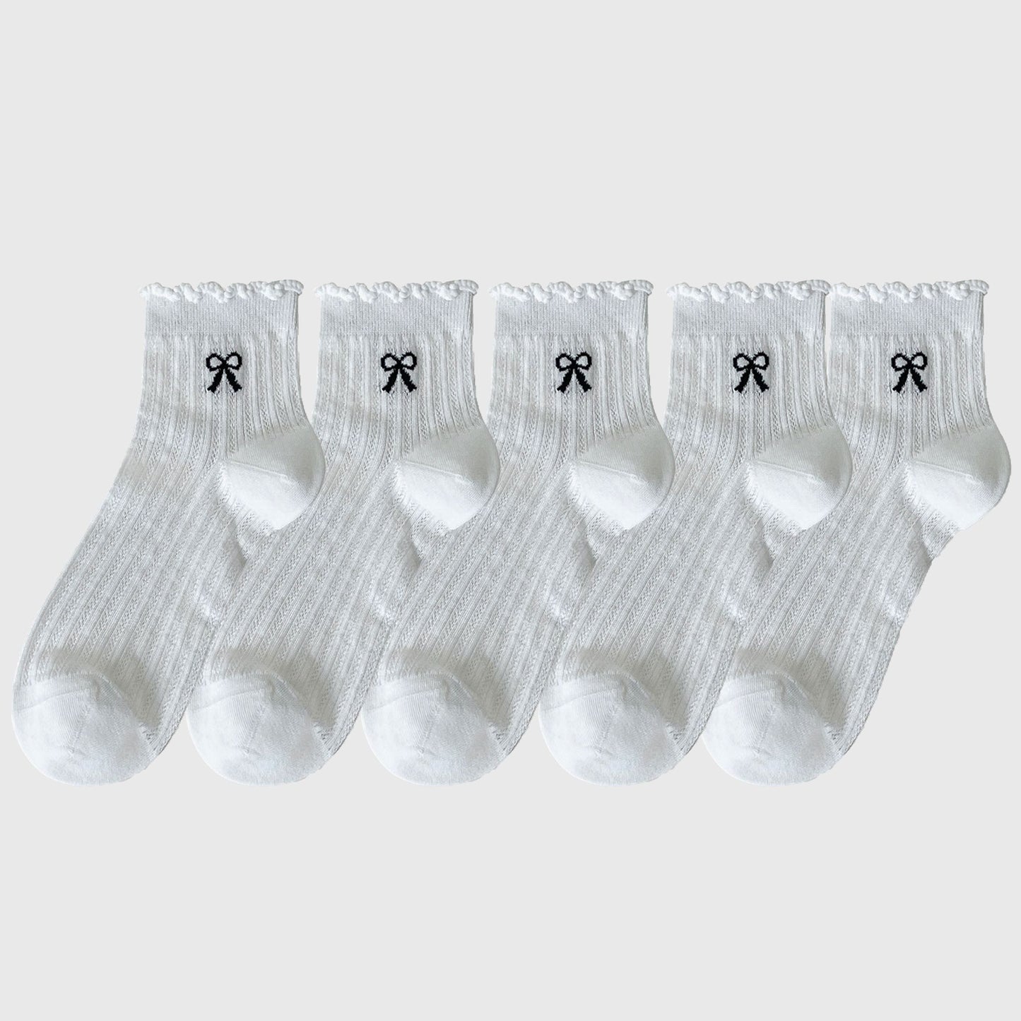 Anna-Kaci Women's Summer Ribbed Ankle Socks with Bow Embroidery 5Pk