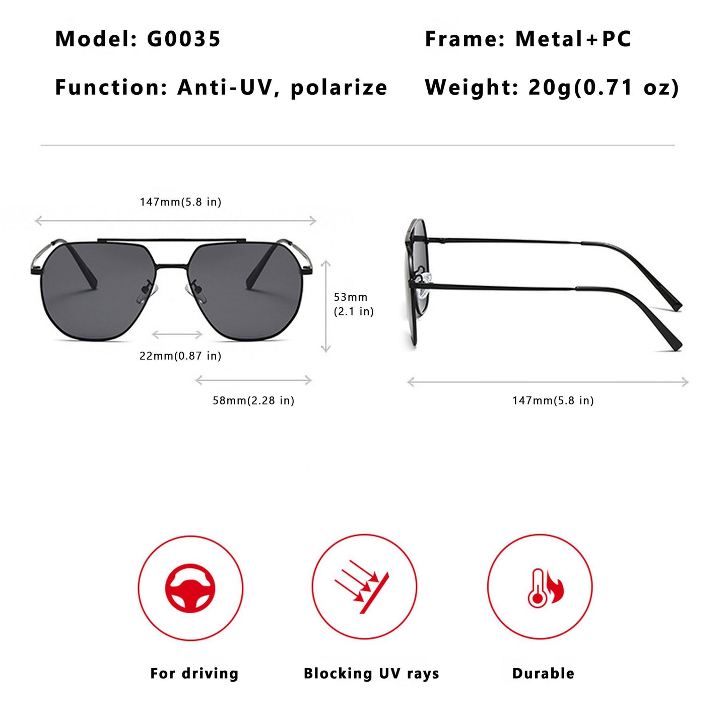 Anna-Kaci Women's Trendy Double-Bridge Metal Frame Sunglasses
