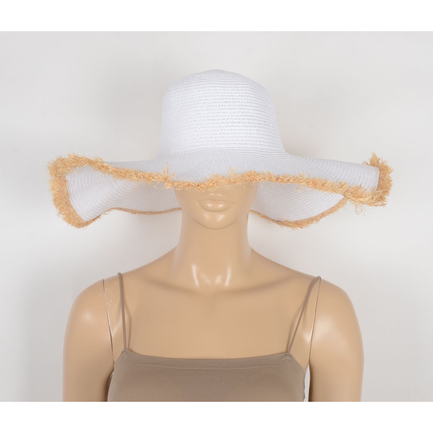 Anna-Kaci Wide Brim Straw Floppy Hat with Frayed Edges Lightweight Sun Protection for Beach Vacation Outdoor Travel Style