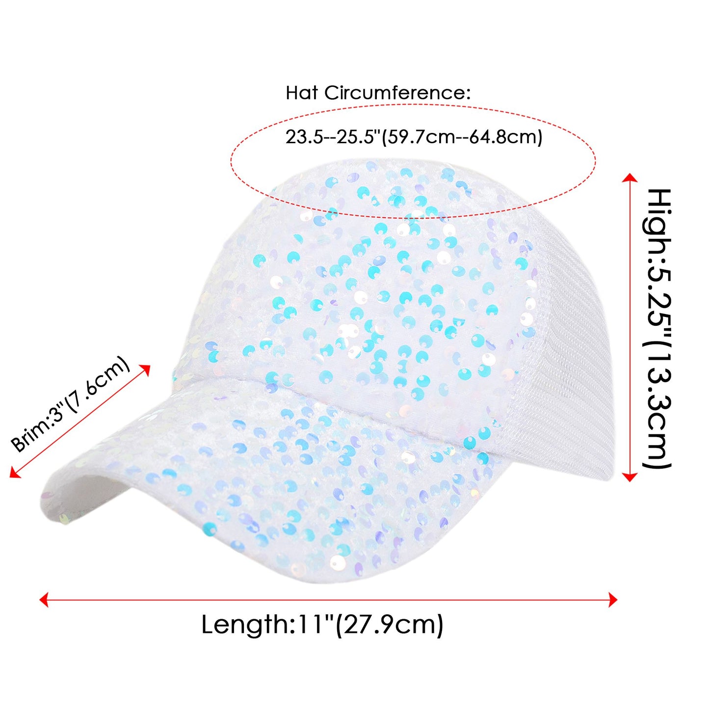 Anna-Kaci Women's Sparkly Sequin Baseball Cap Messy Low Bun Ponycap Velvet Mesh Trucker Hat