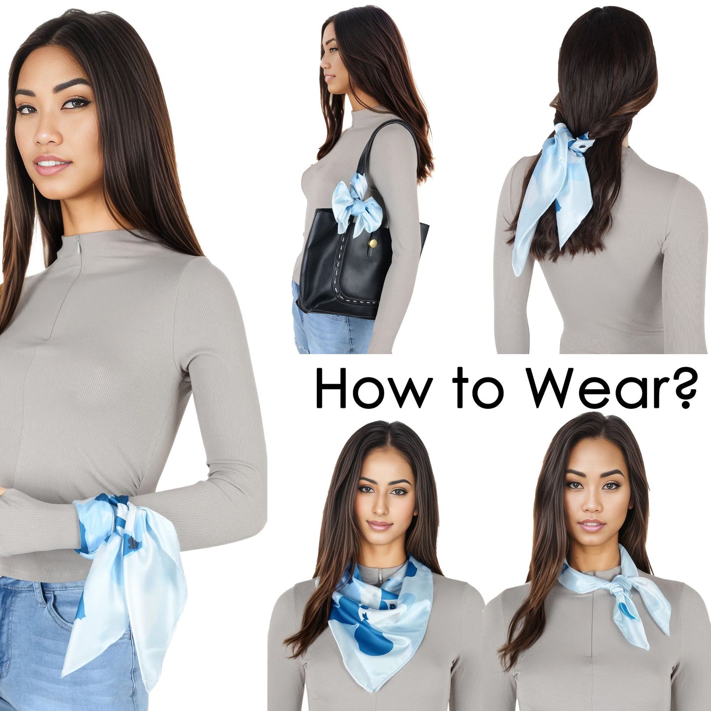 Anna-Kaci Silk Feeling Hair Scarf Small Square Satin Head Scarf Neckerchief Women 23 Inches