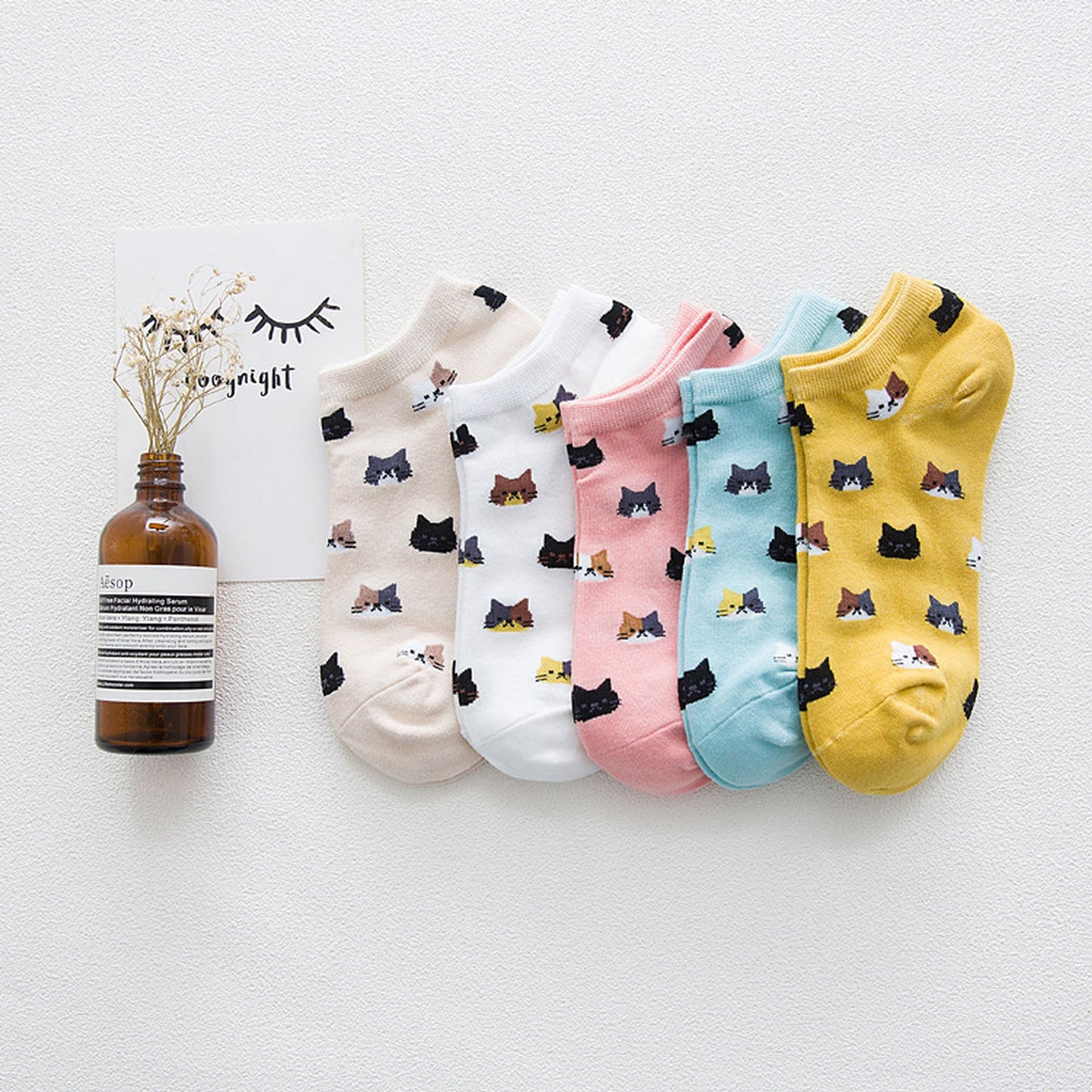 Anna-Kaci Adorable Cat - Print No Show Socks Soft for Casual 5Pk