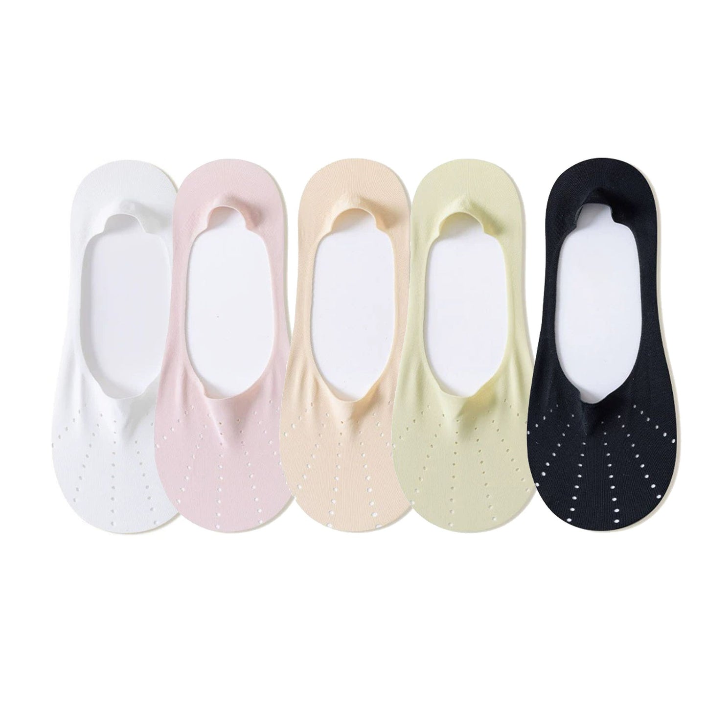Anna-Kaci 5 Pairs Women Low Cut No Show Socks Breathable Stretch Knit Liner Design Anti-Slip Heel Grip for Flats and Loafers
