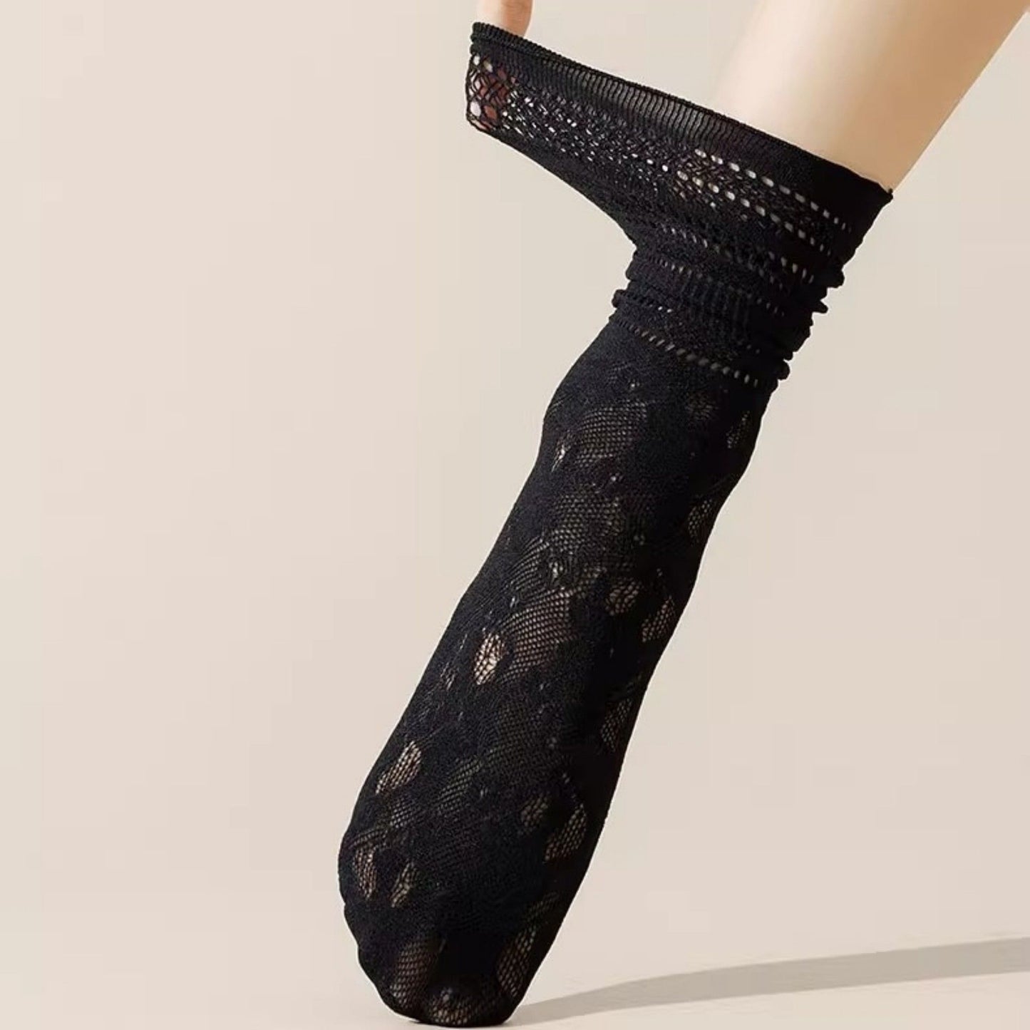 Anna-Kaci Women's Lace Liner Socks with Elastic Cuff and Floral Mesh Detail Soft Stretch 2-Pack