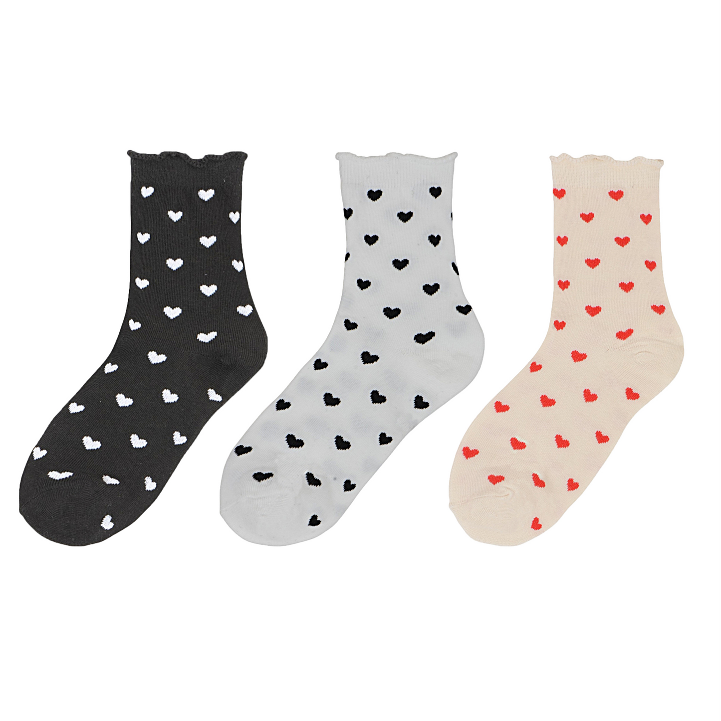 Anna-Kaci Women's Ankle Socks with Allover Heart Print and Soft Ribbed Cuff Trim
