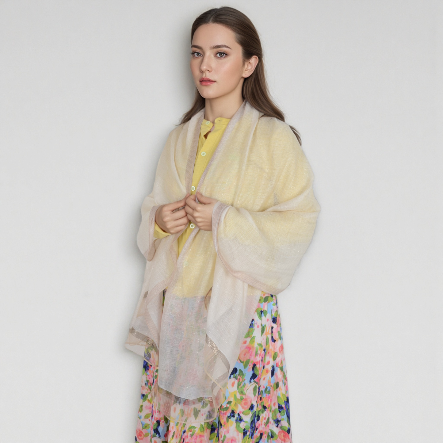 Anna-Kaci Women's Lightweight Sheer Scarf with Subtle Metallic Thread Detail Elegant Long Wrap Accessory
