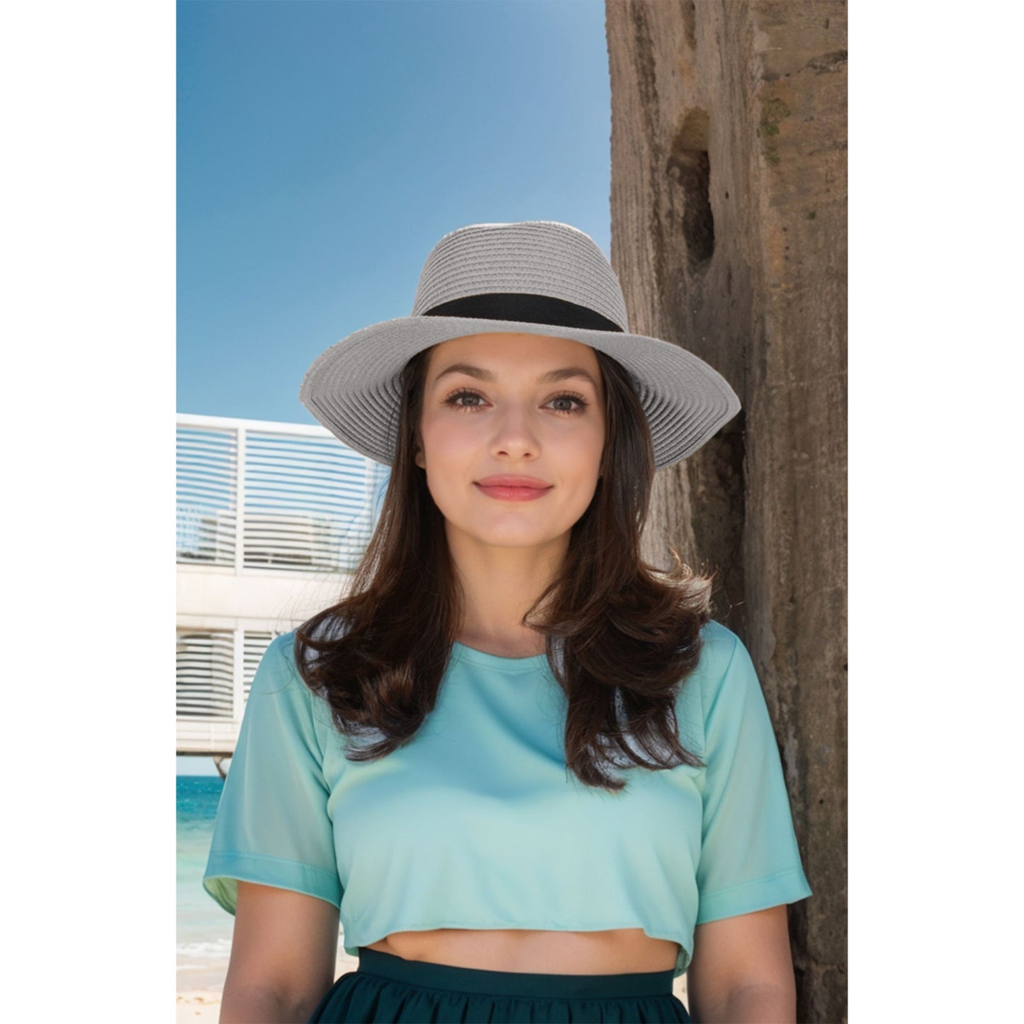 Anna-Kaci Wide Brim Straw Fedora Sun Hat with Black Band Lightweight Packable Summer Panama Hat for UV Protection