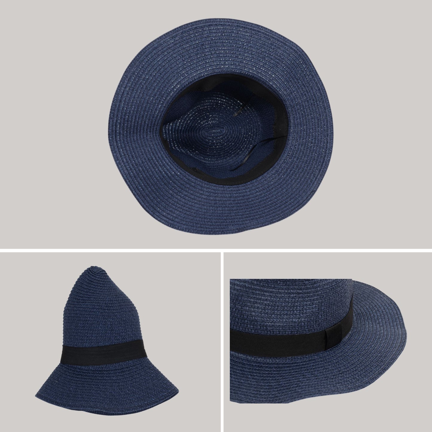 Anna-Kaci Wide Brim Straw Fedora Sun Hat with Black Band Lightweight Packable Summer Panama Hat for UV Protection