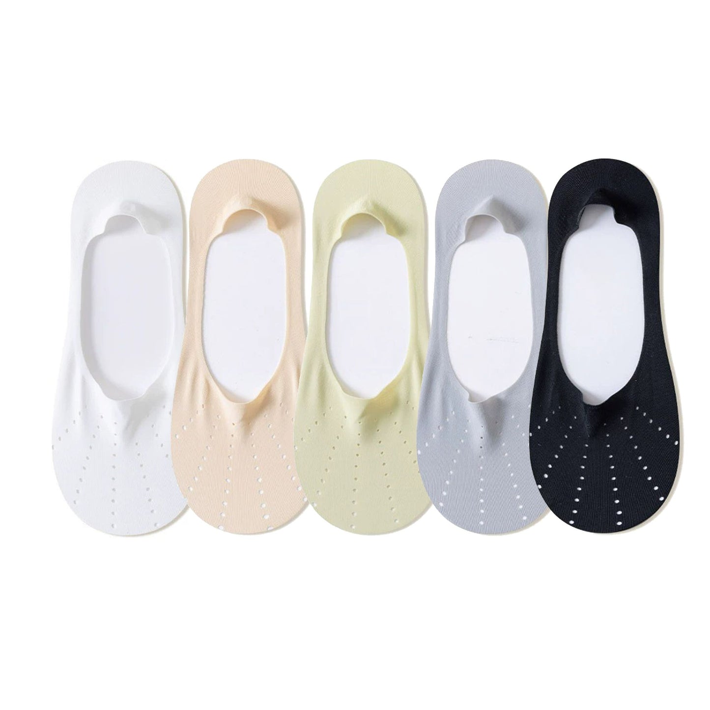 Anna-Kaci 5 Pairs Women Low Cut No Show Socks Breathable Stretch Knit Liner Design Anti-Slip Heel Grip for Flats and Loafers